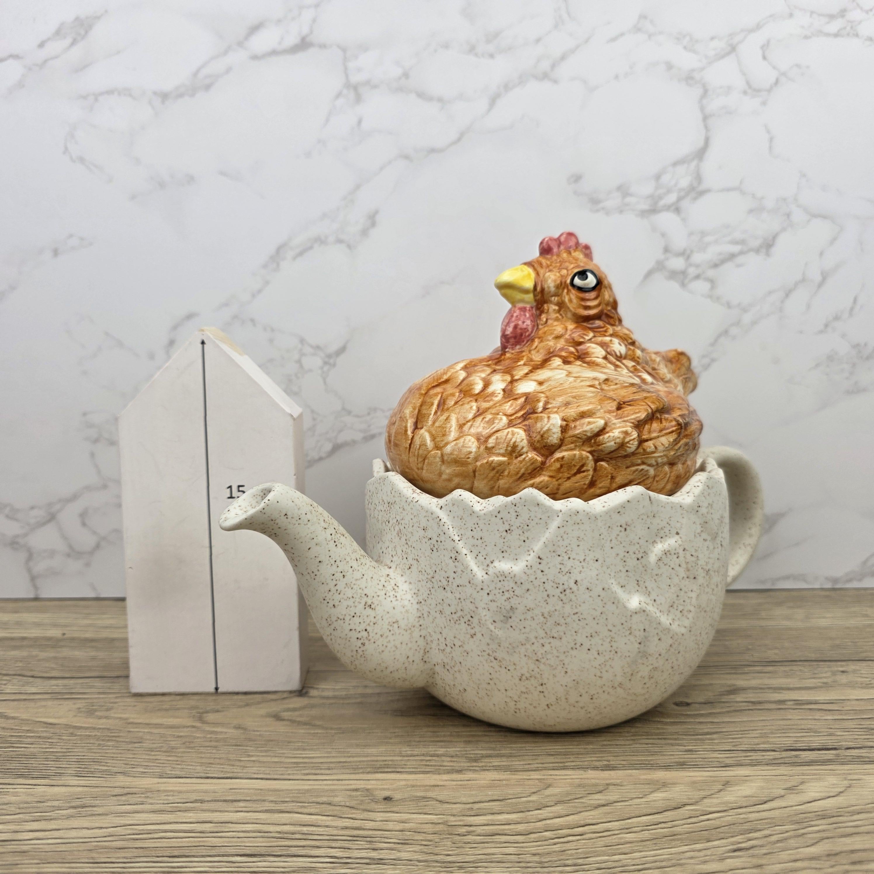 Ceramic Chicken Teapot Figurine Vintage Hen Novelty Tea Pot Country Kitchen Collectible Mid Century