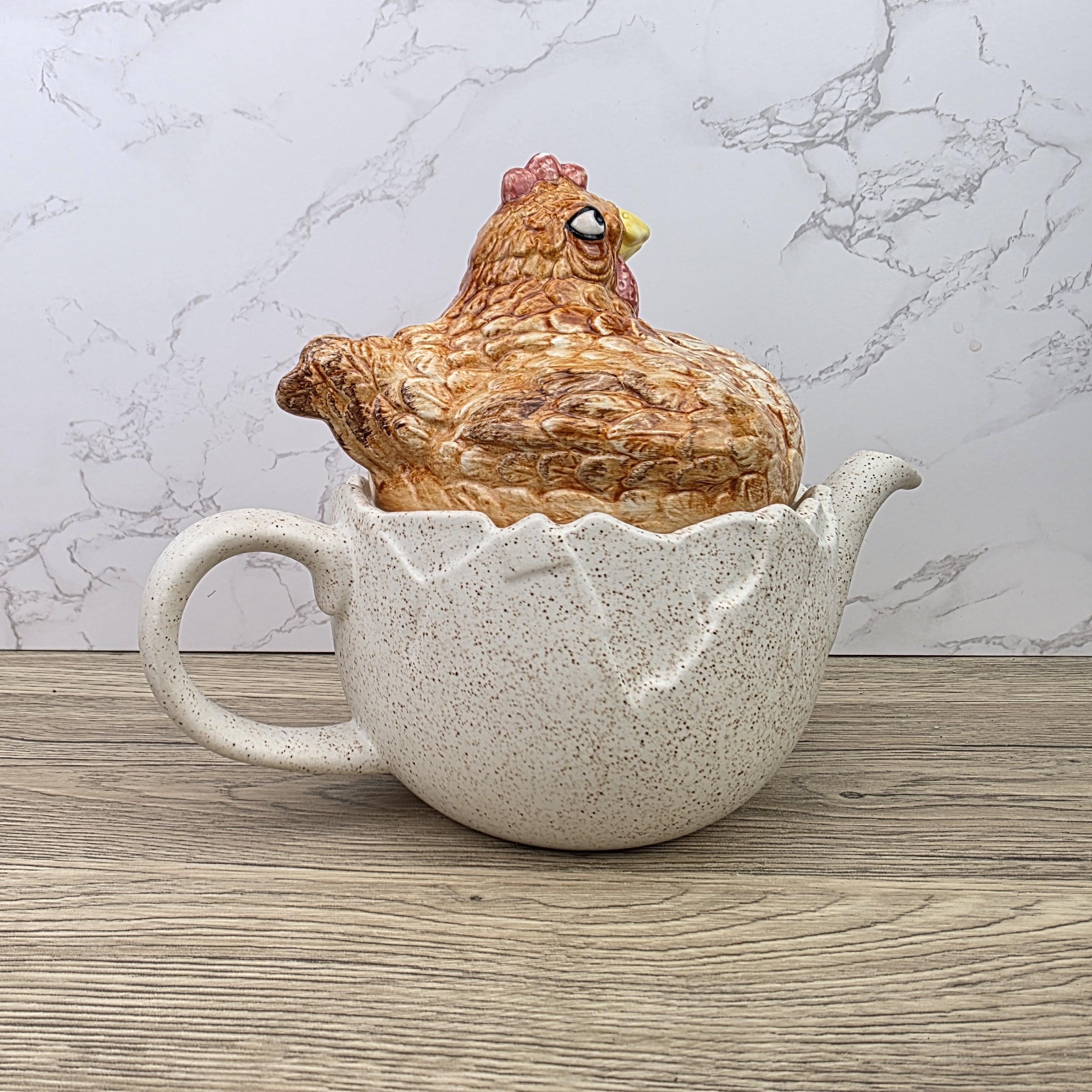 Ceramic Chicken Teapot Figurine Vintage Hen Novelty Tea Pot Country Kitchen Collectible Mid Century