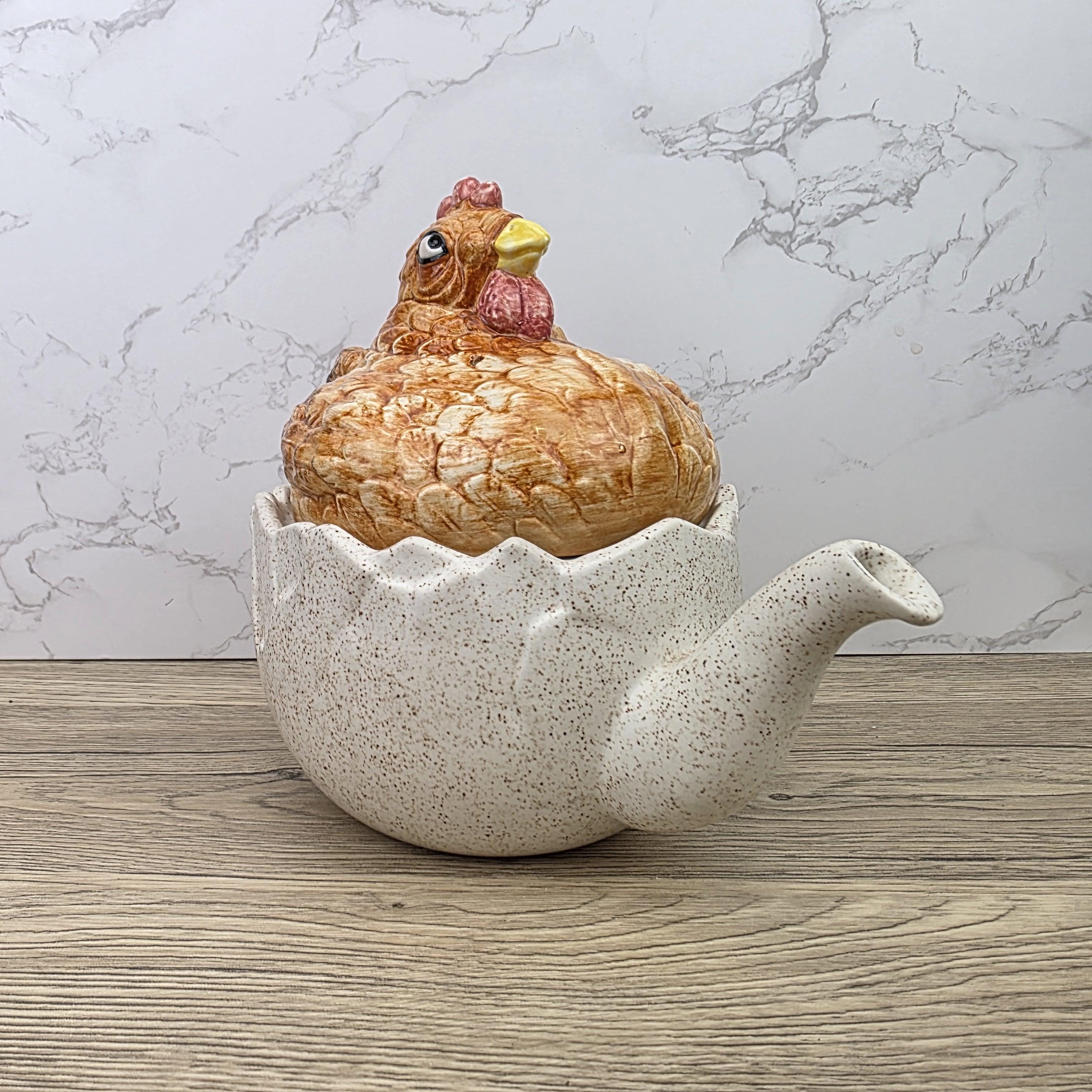 Ceramic Chicken Teapot Figurine Vintage Hen Novelty Tea Pot Country Kitchen Collectible Mid Century