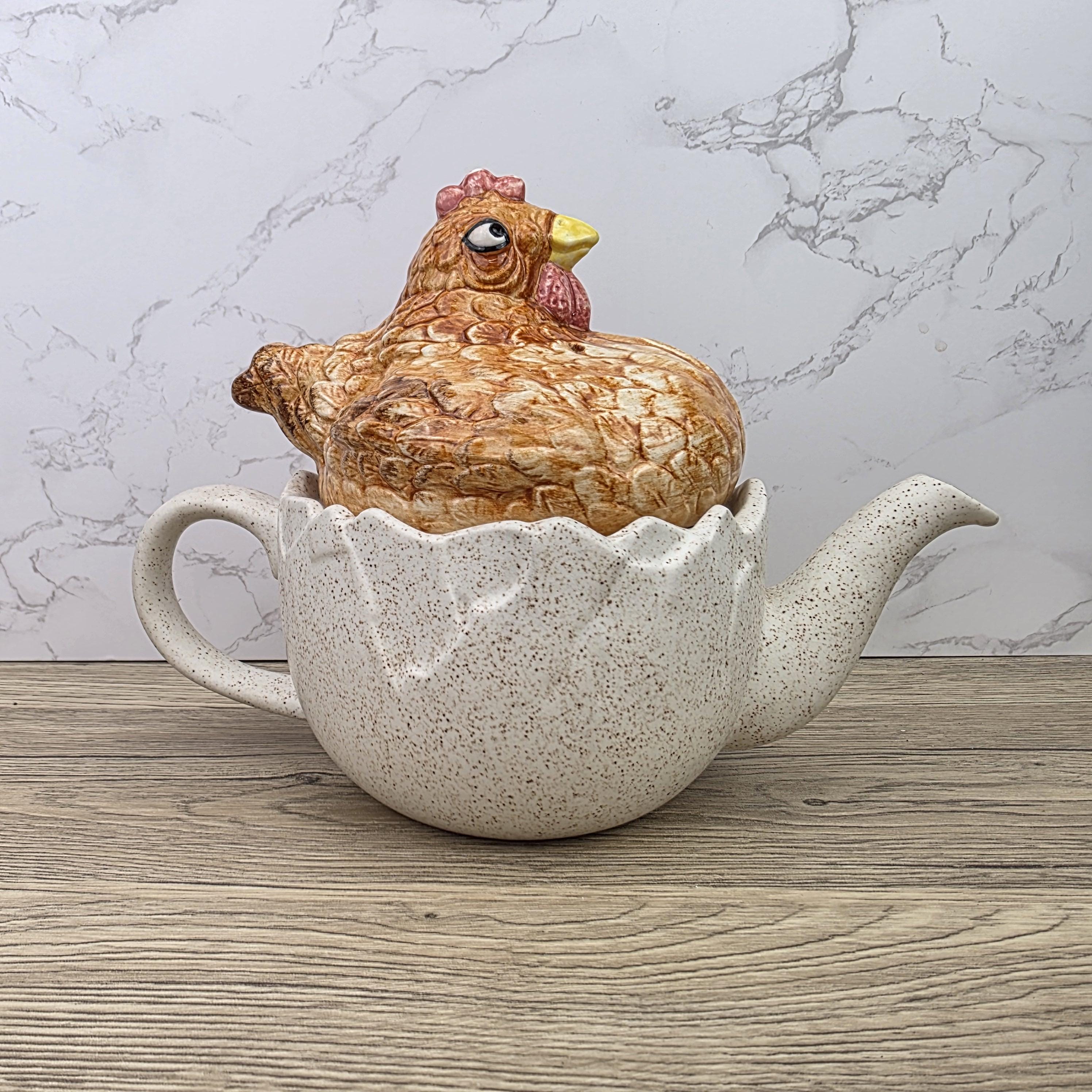 Ceramic Chicken Teapot Figurine Vintage Hen Novelty Tea Pot Country Kitchen Collectible Mid Century