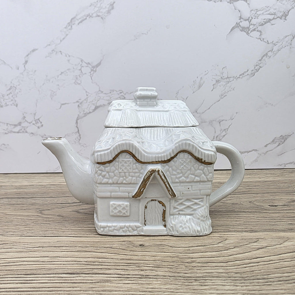 Ceramic Cottage House Teapot Vintage White House Novelty Tea Pot Country Kitchen Collectible