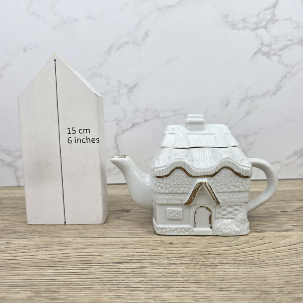 Ceramic Cottage House Teapot Vintage White House Novelty Tea Pot Country Kitchen Collectible