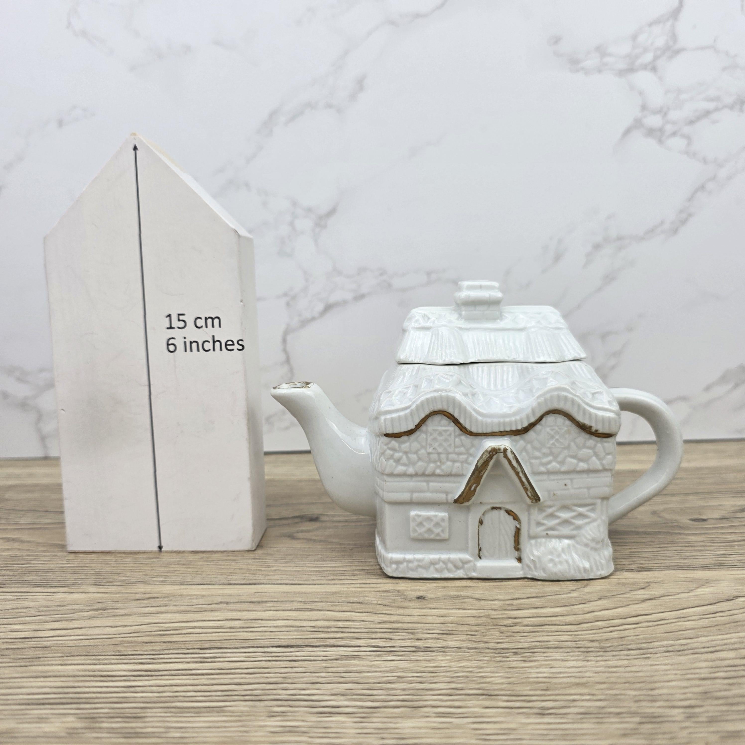Ceramic Cottage House Teapot Vintage White House Novelty Tea Pot Country Kitchen Collectible