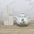 Ceramic Teapot with Child Motif Antique White Folk Art Collectible Mid Century Decorative Tableware