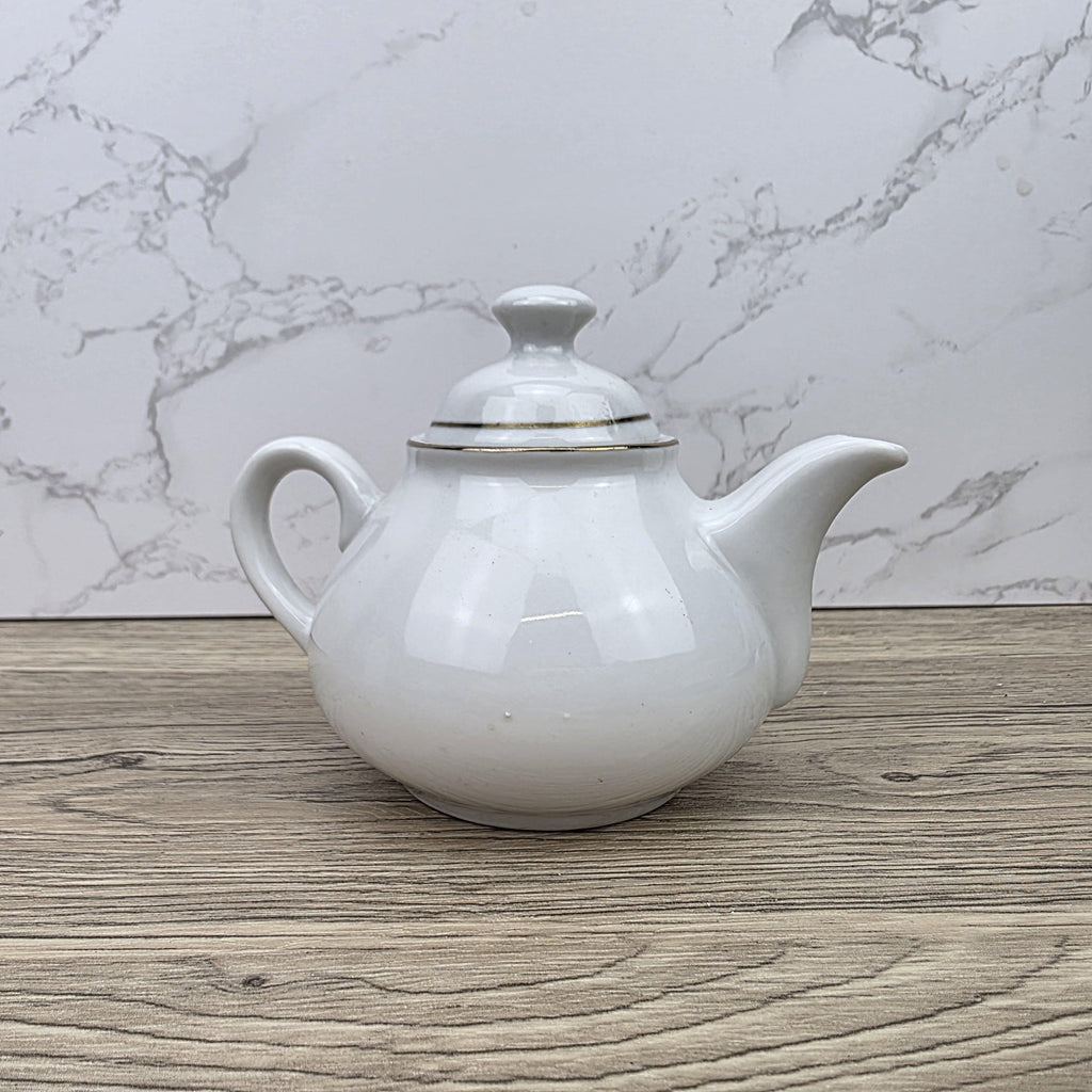 Ceramic Teapot with Child Motif Antique White Folk Art Collectible Mid Century Decorative Tableware