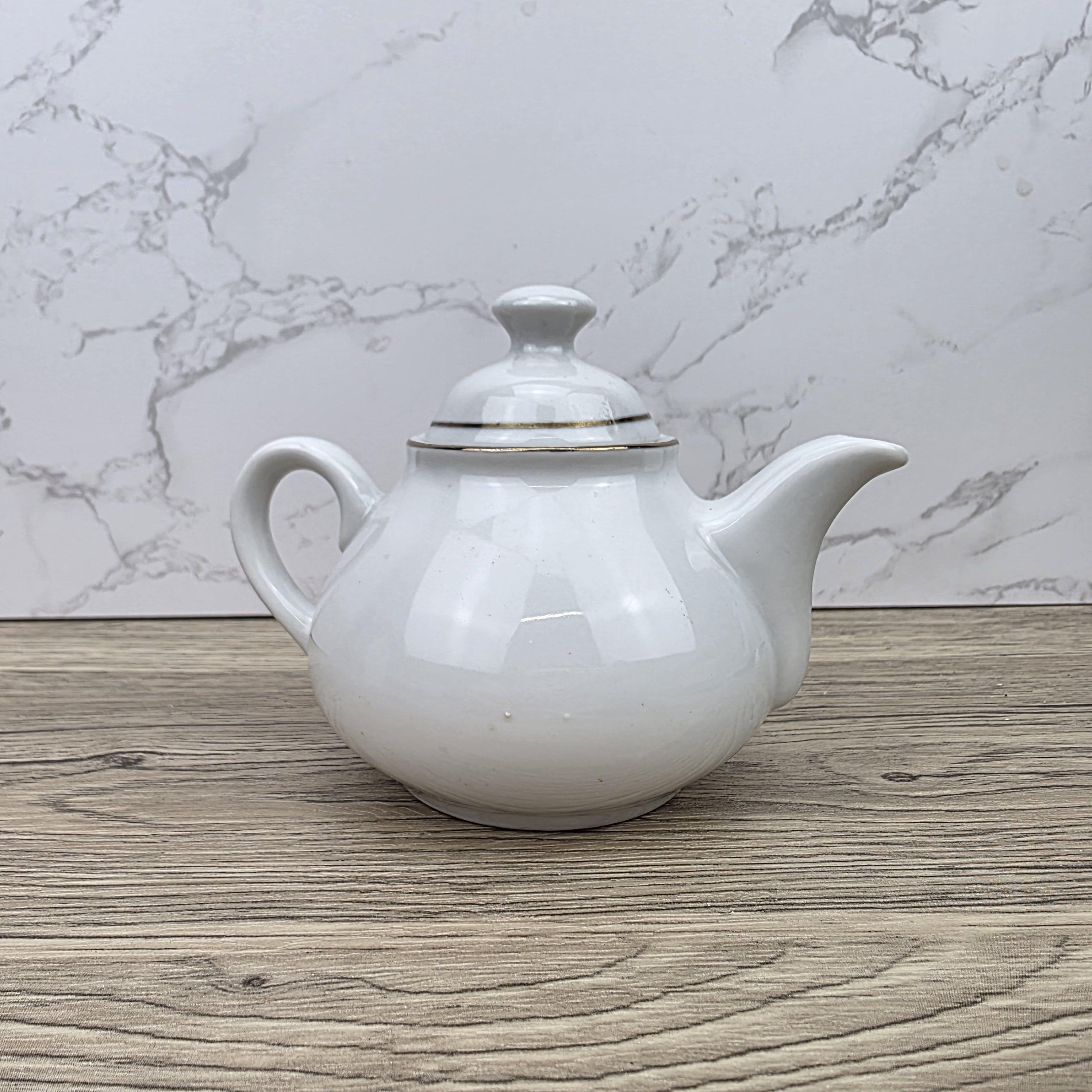 Ceramic Teapot with Child Motif Antique White Folk Art Collectible Mid Century Decorative Tableware