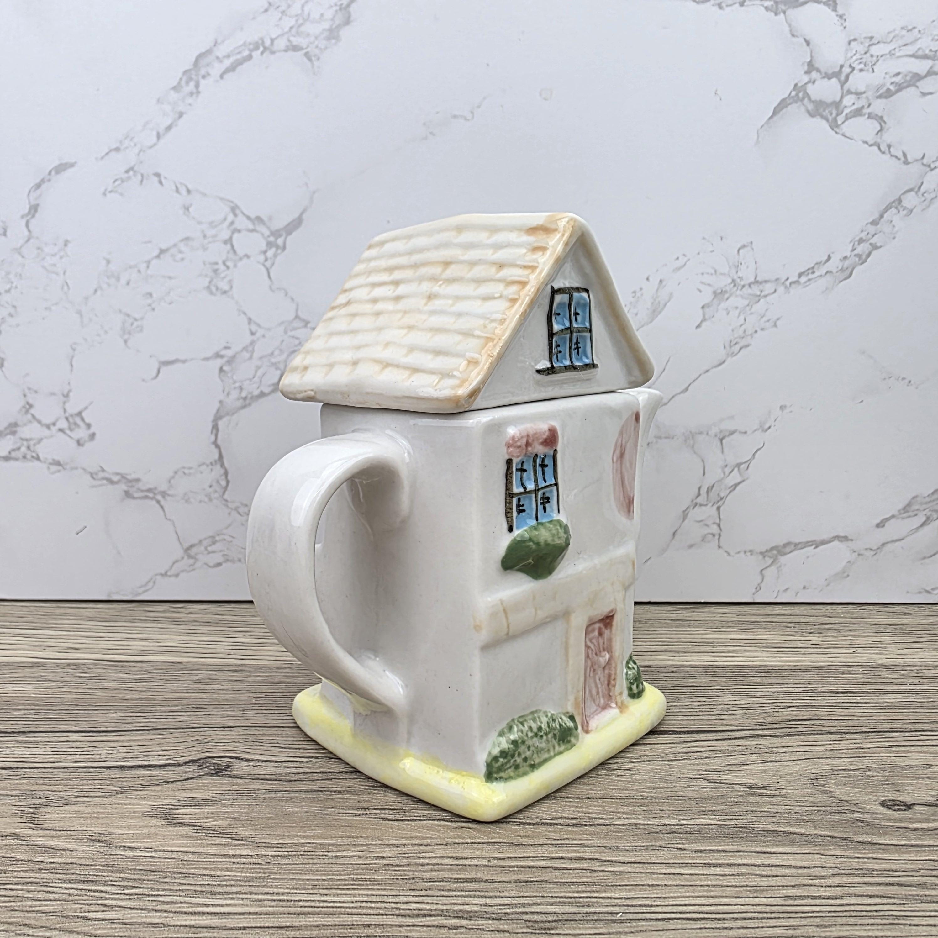 Antique Ye Olde Curio House Teapot Hand Painted Ceramic Folk Art English Collectible Tableware