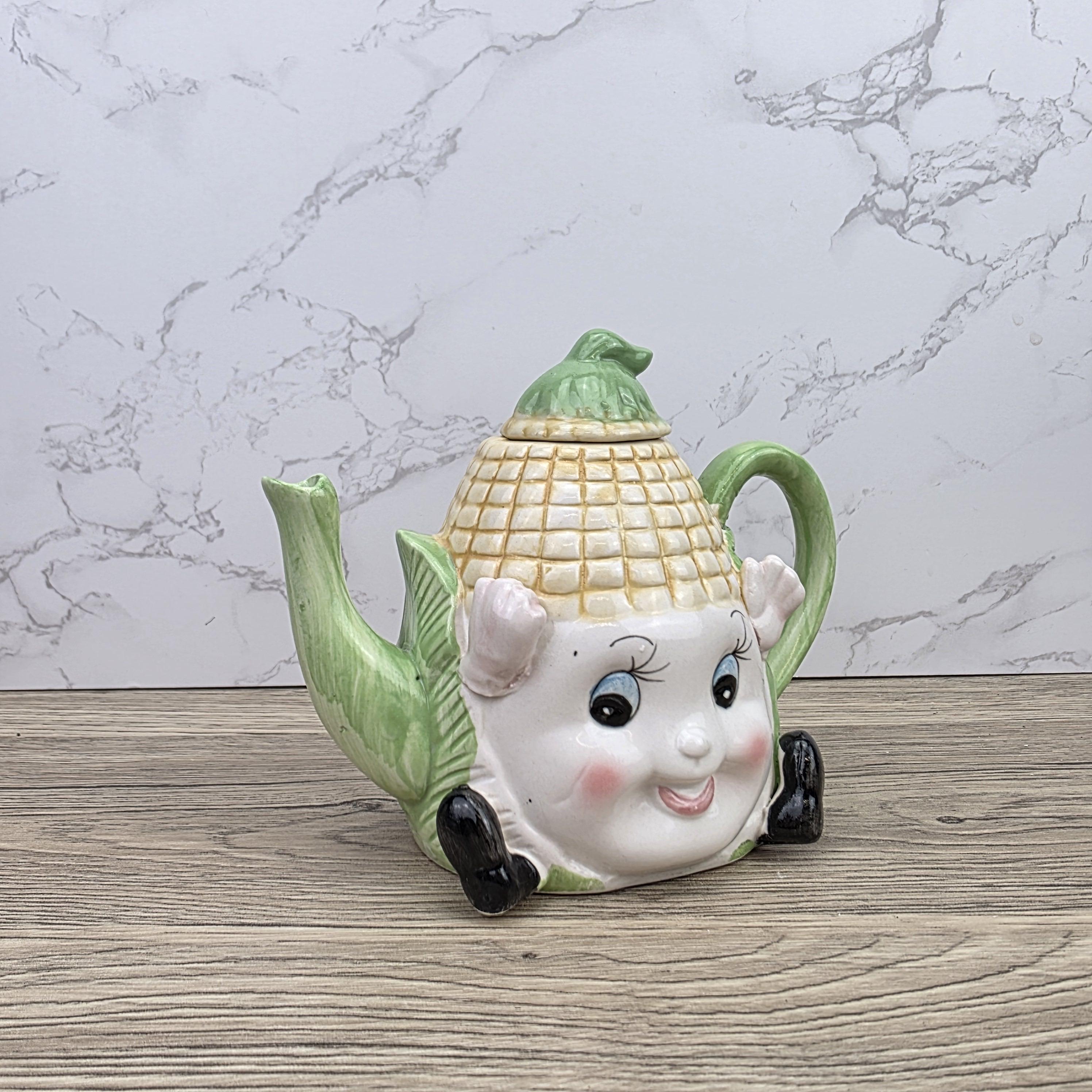 Vintage Corn Character Teapot Ceramic Folk Art Novelty Kitchen Collectible Cottage Decor Display Piece