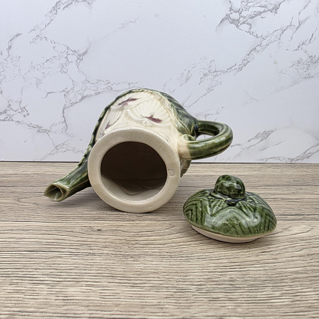 Ceramic Lily Flower Teapot With Lid Green Glazed Leaf Spout Floral Tea Serving Pot