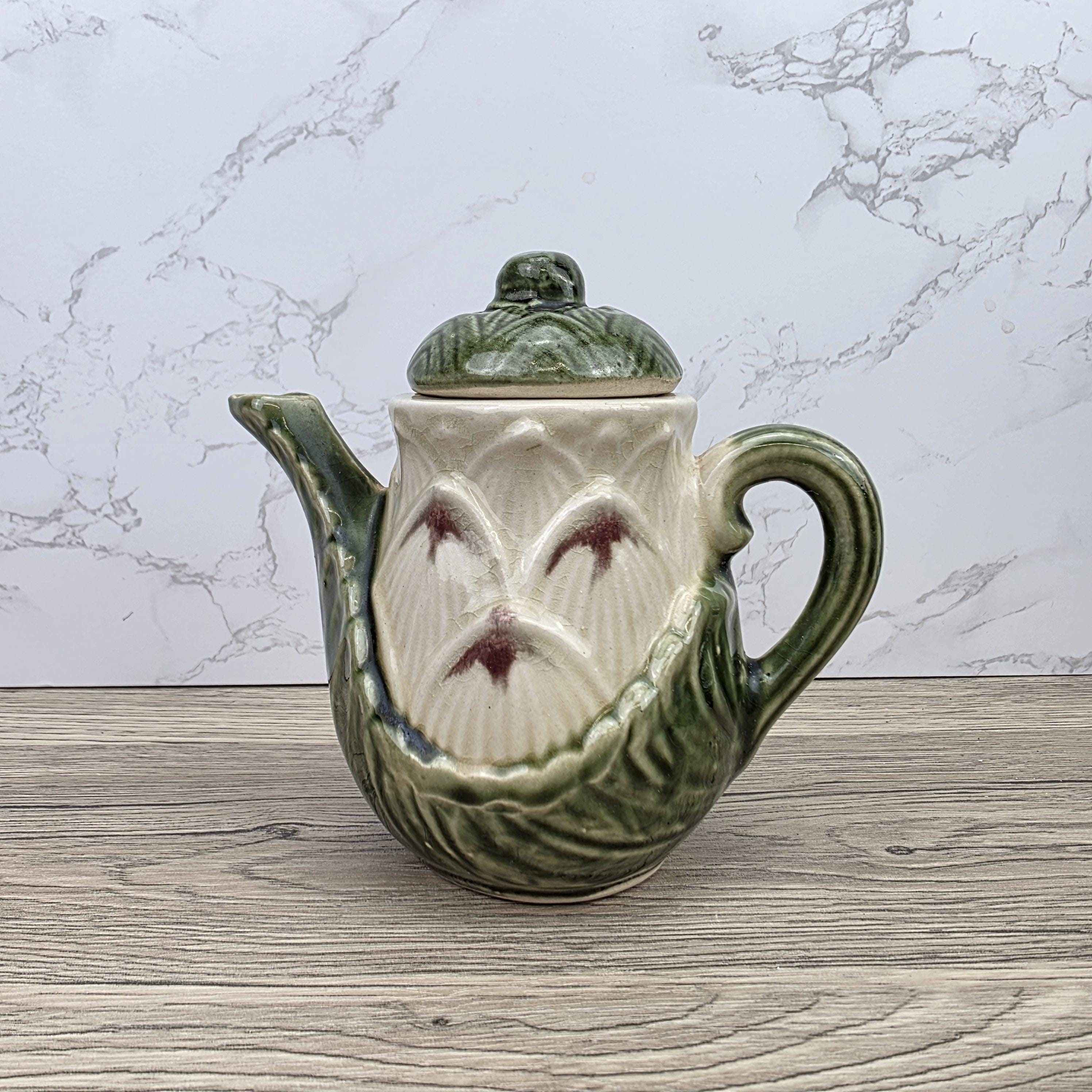 Ceramic Lily Flower Teapot With Lid Green Glazed Leaf Spout Floral Tea Serving Pot