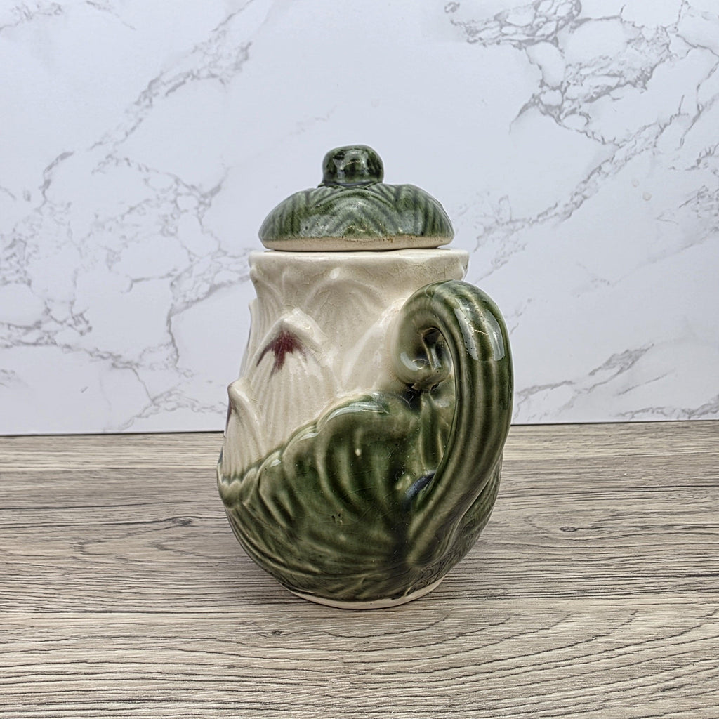 Ceramic Lily Flower Teapot With Lid Green Glazed Leaf Spout Floral Tea Serving Pot