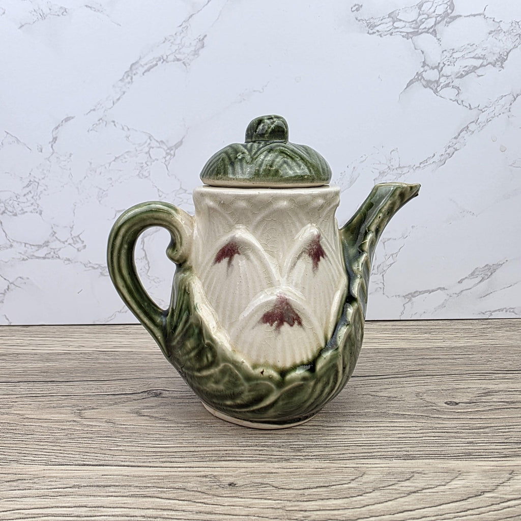 Ceramic Lily Flower Teapot With Lid Green Glazed Leaf Spout Floral Tea Serving Pot
