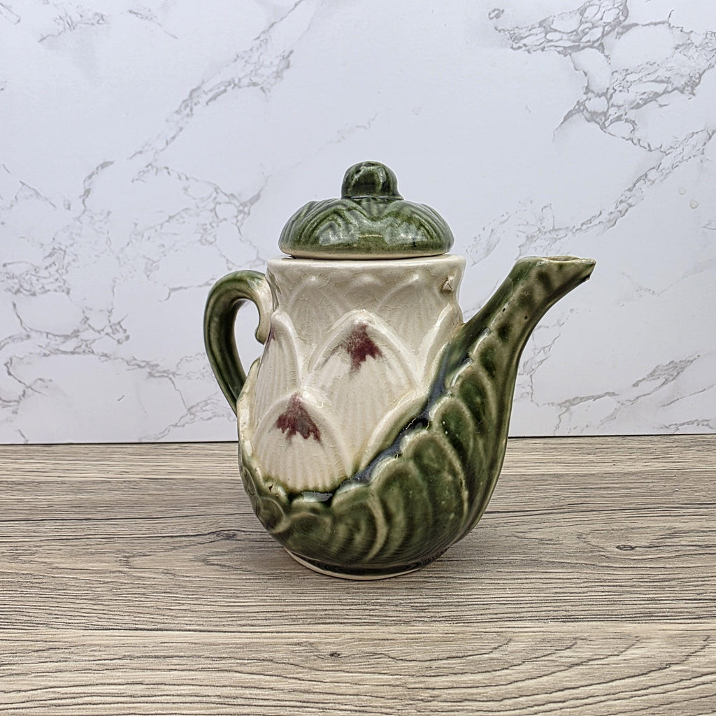 Ceramic Lily Flower Teapot With Lid Green Glazed Leaf Spout Floral Tea Serving Pot