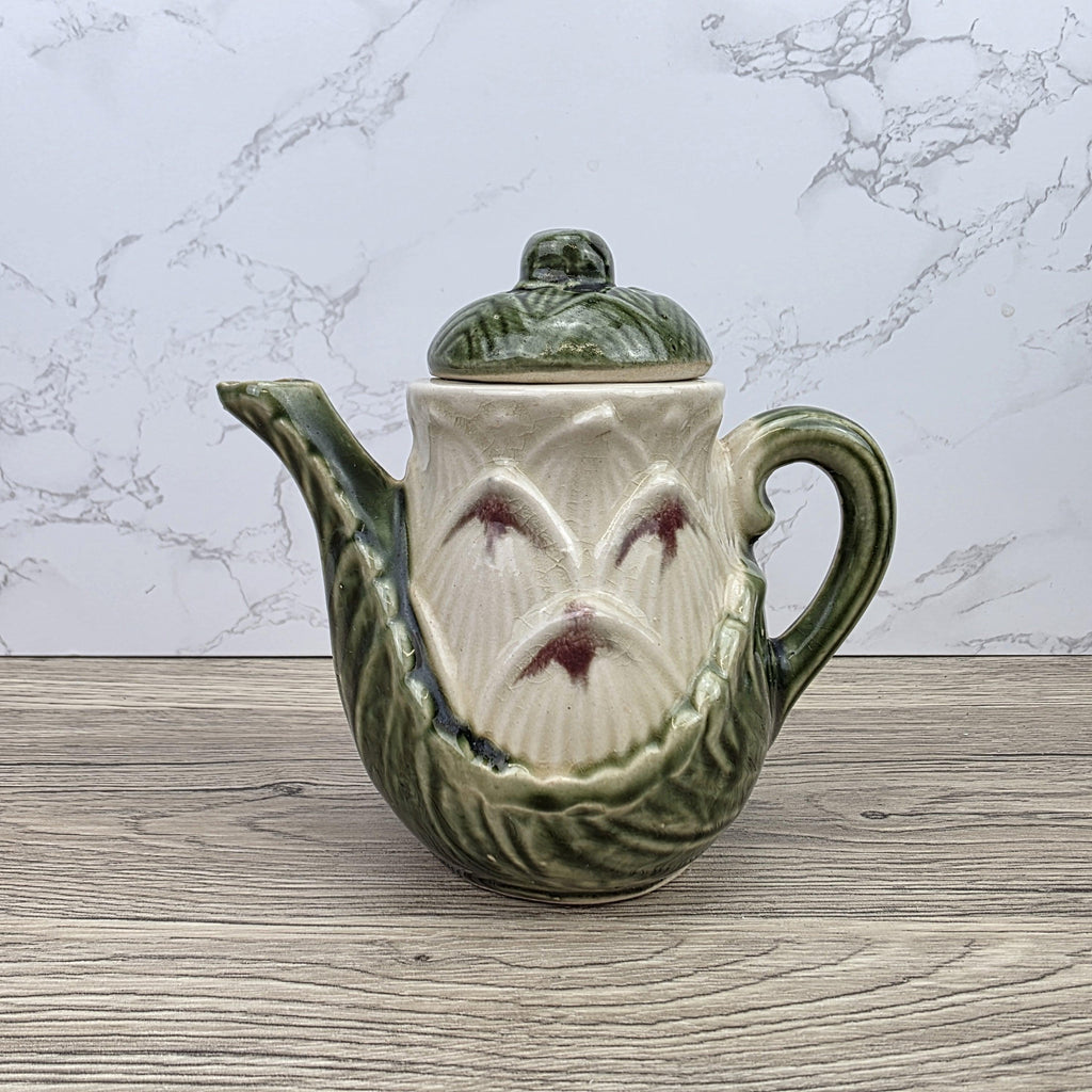 Ceramic Lily Flower Teapot With Lid Green Glazed Leaf Spout Floral Tea Serving Pot