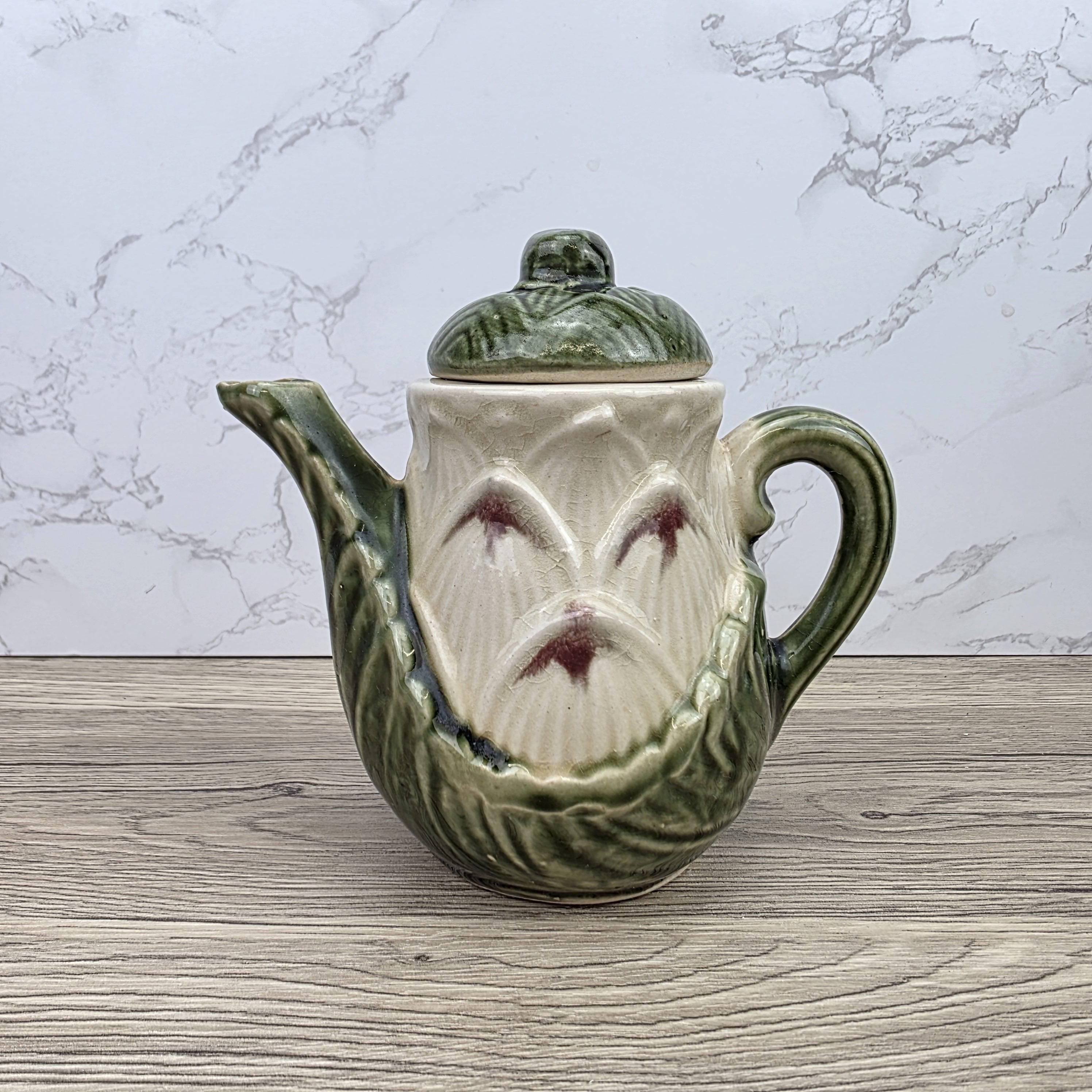 Ceramic Lily Flower Teapot With Lid Green Glazed Leaf Spout Floral Tea Serving Pot