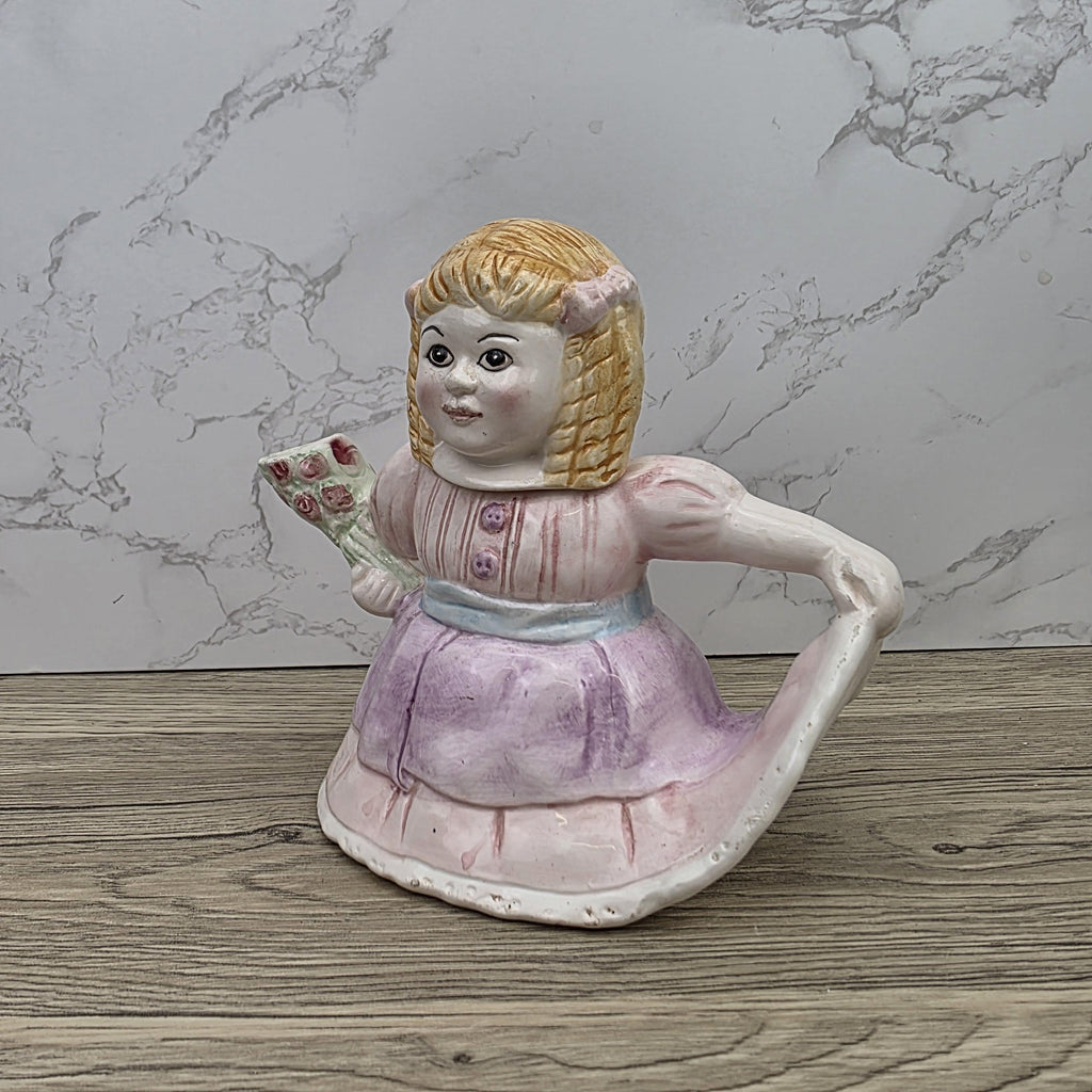 Vintage Ceramic Girl Teapot with Lid Pastel Pink Dress Figurine Style Collectible Tea Serveware
