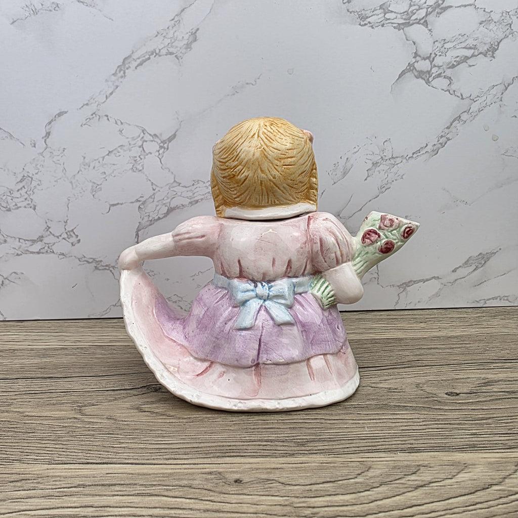 Vintage Ceramic Girl Teapot with Lid Pastel Pink Dress Figurine Style Collectible Tea Serveware