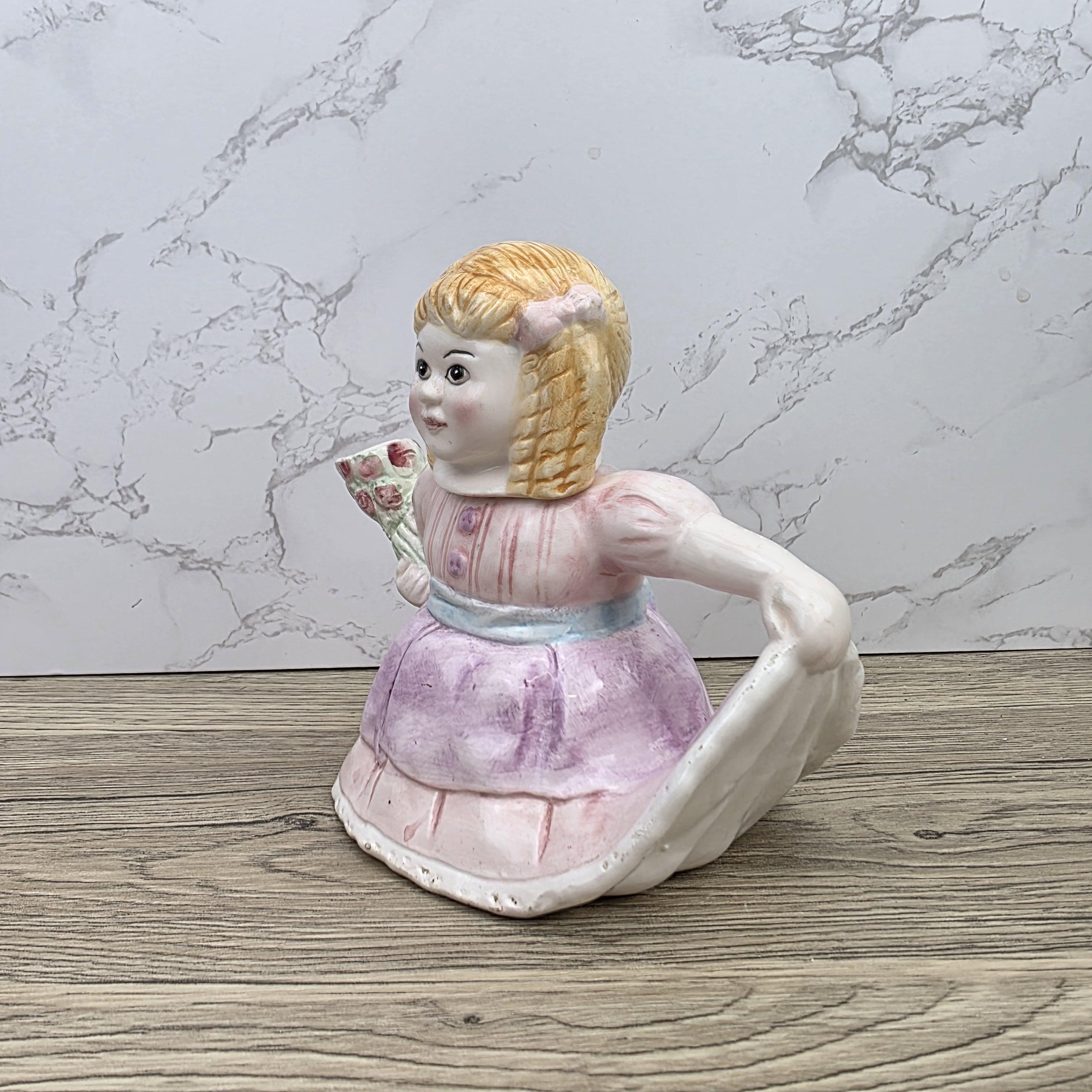Vintage Ceramic Girl Teapot with Lid Pastel Pink Dress Figurine Style Collectible Tea Serveware