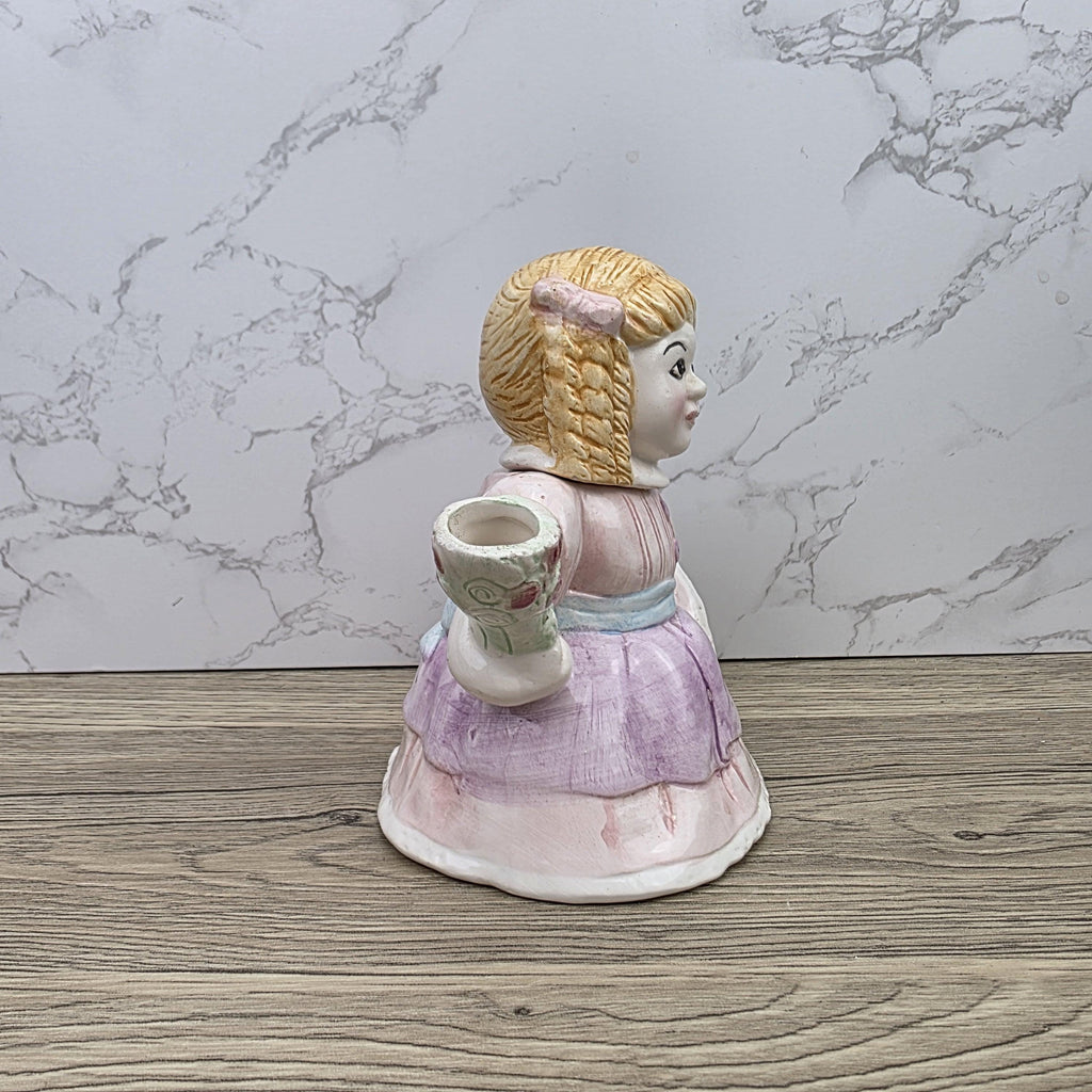Vintage Ceramic Girl Teapot with Lid Pastel Pink Dress Figurine Style Collectible Tea Serveware