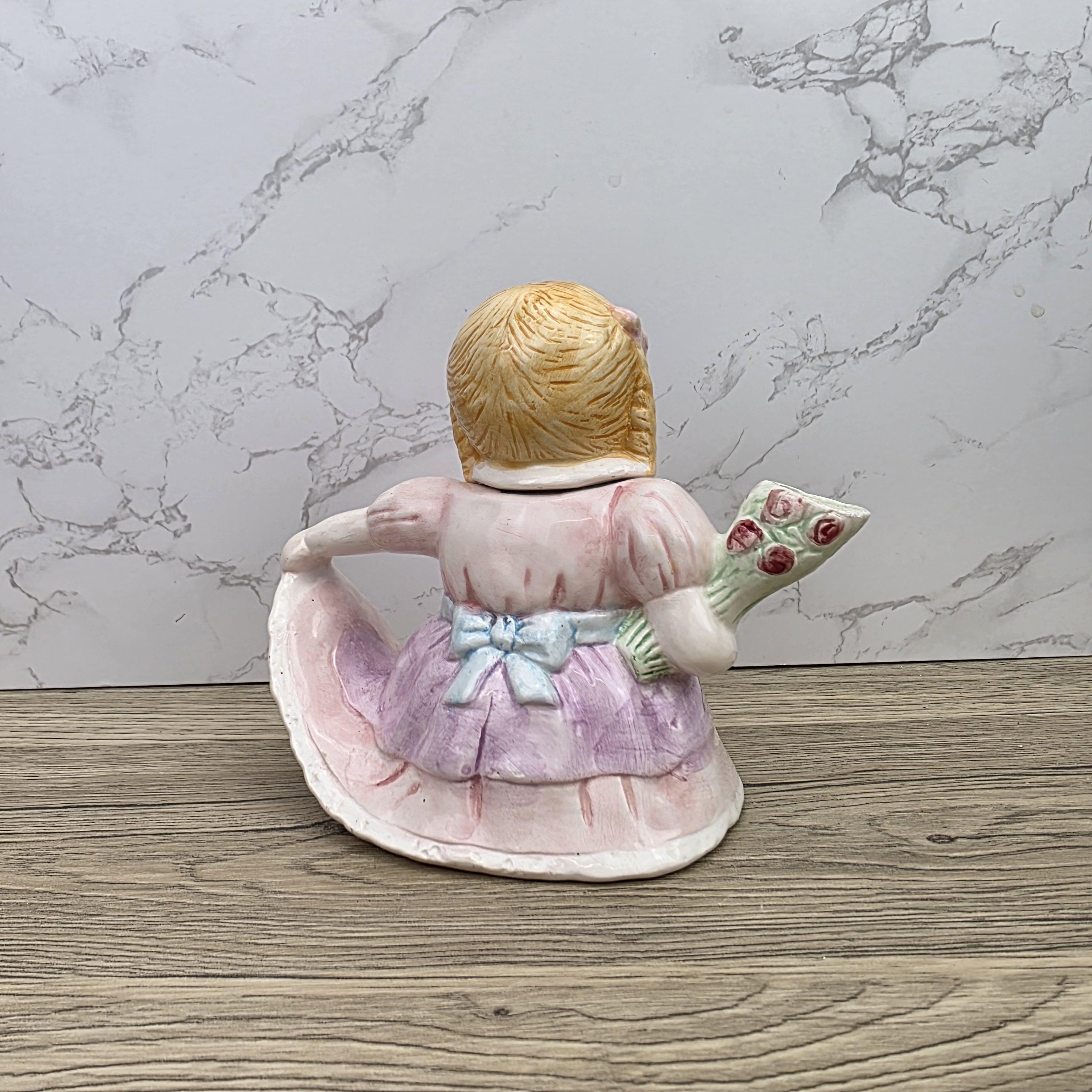 Vintage Ceramic Girl Teapot with Lid Pastel Pink Dress Figurine Style Collectible Tea Serveware