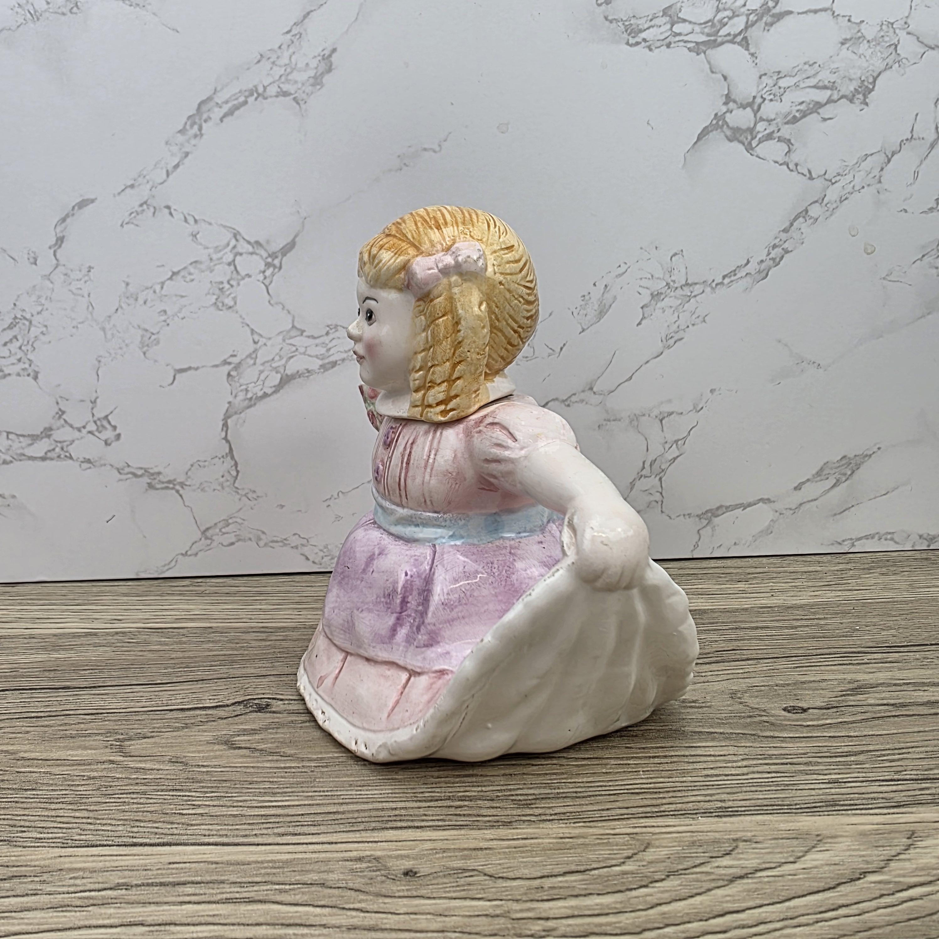 Vintage Ceramic Girl Teapot with Lid Pastel Pink Dress Figurine Style Collectible Tea Serveware
