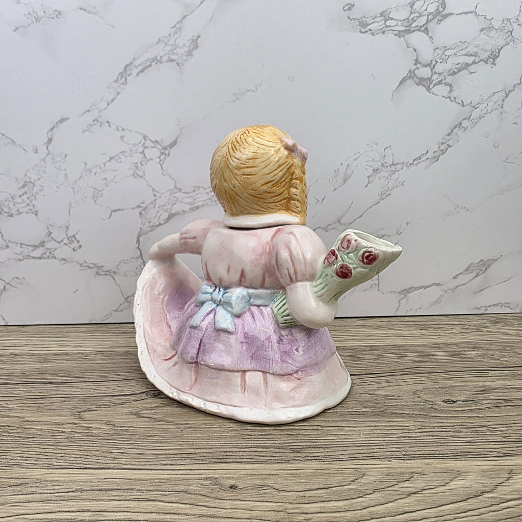 Vintage Ceramic Girl Teapot with Lid Pastel Pink Dress Figurine Style Collectible Tea Serveware
