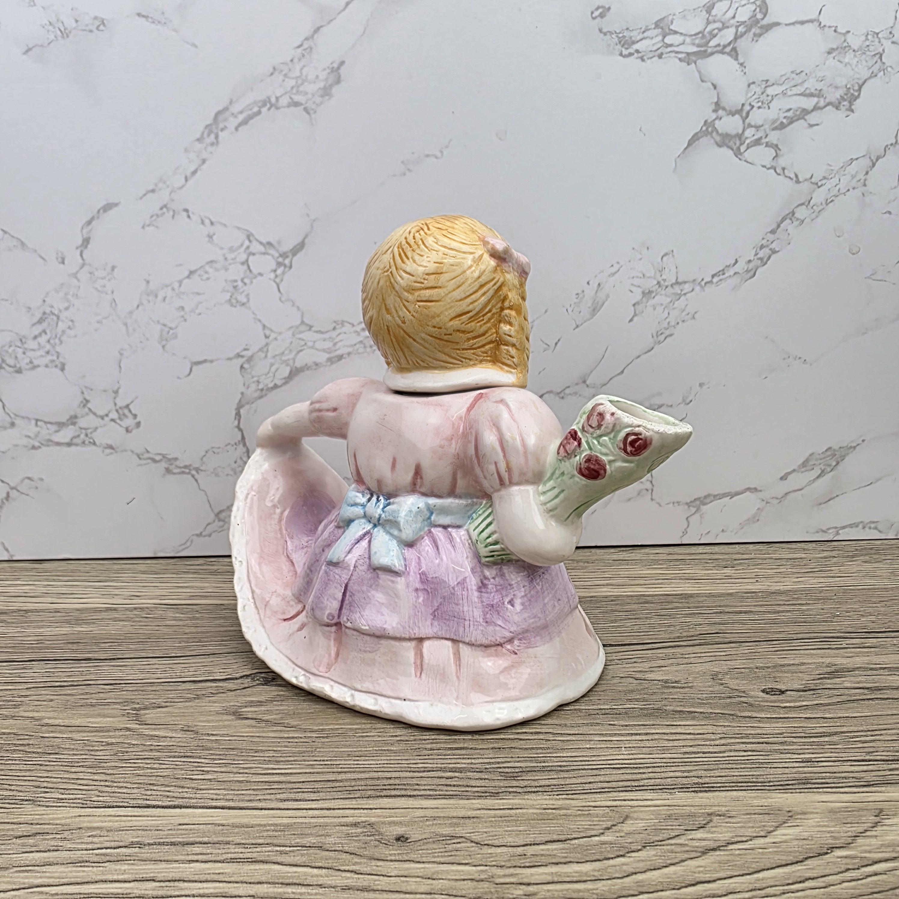 Vintage Ceramic Girl Teapot with Lid Pastel Pink Dress Figurine Style Collectible Tea Serveware