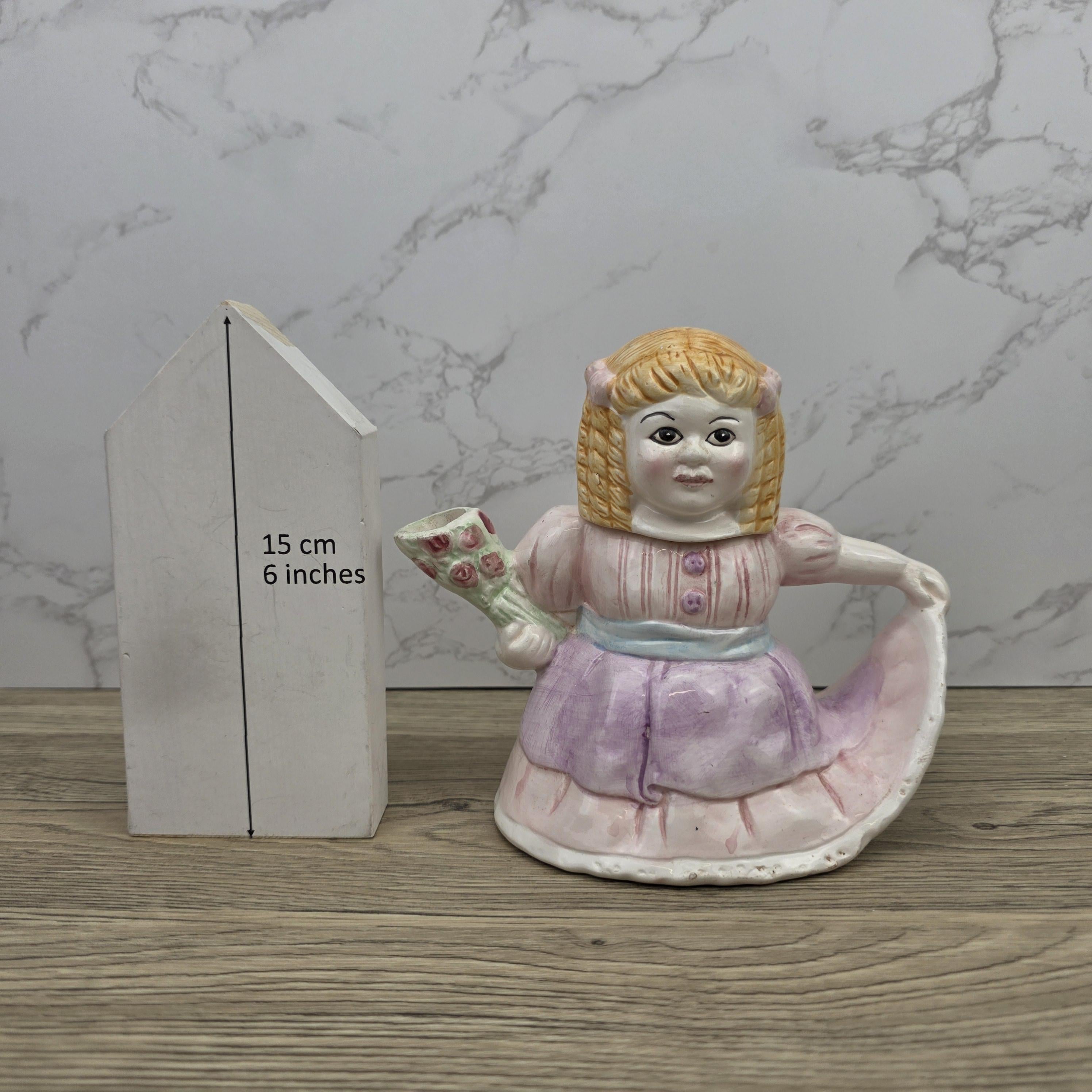 Vintage Ceramic Girl Teapot with Lid Pastel Pink Dress Figurine Style Collectible Tea Serveware