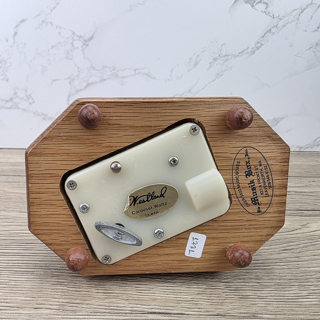 Carousel Horse Music Box Figurine with Child Rider | Vintage Wooden Base Wind Up Sculpture