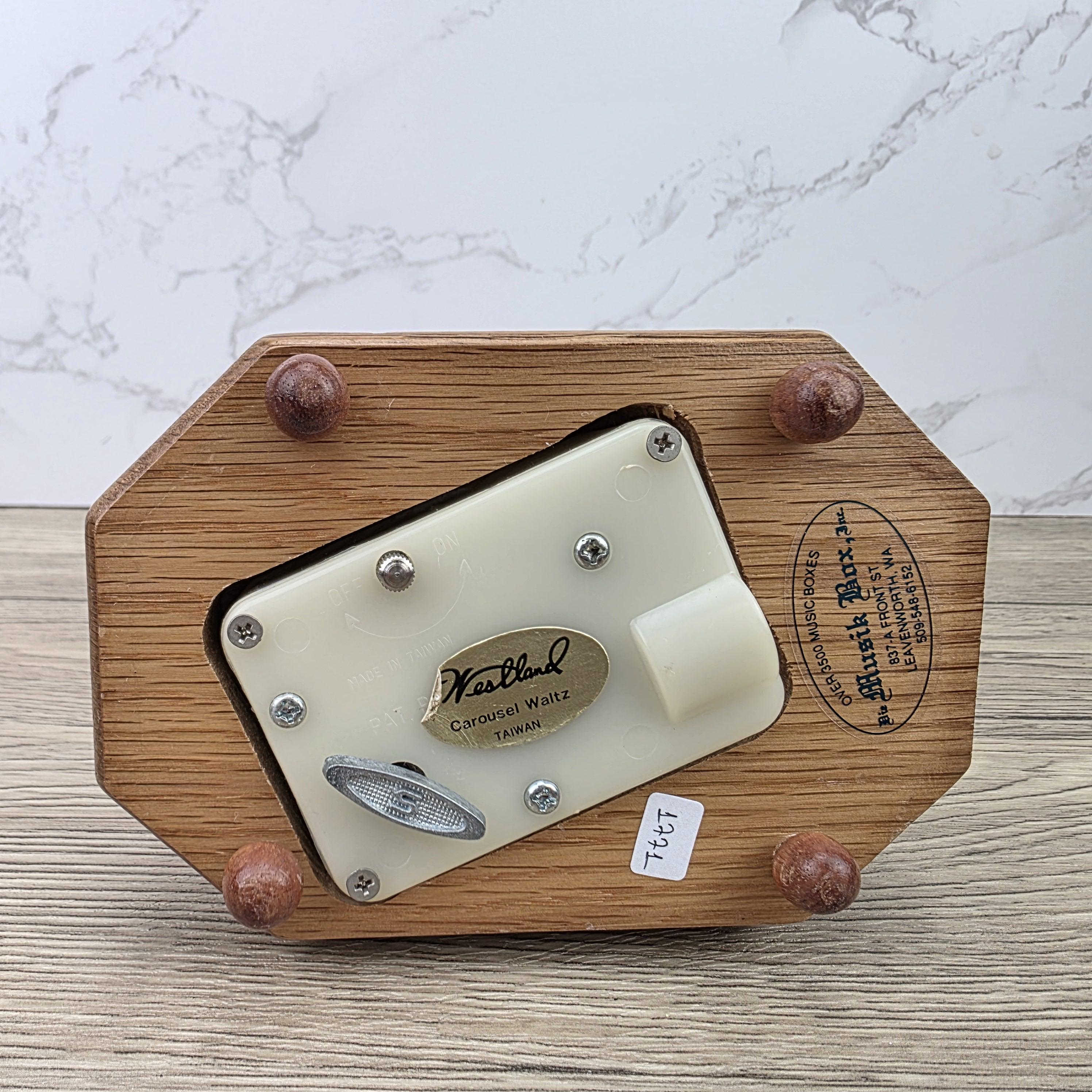 Carousel Horse Music Box Figurine with Child Rider | Vintage Wooden Base Wind Up Sculpture