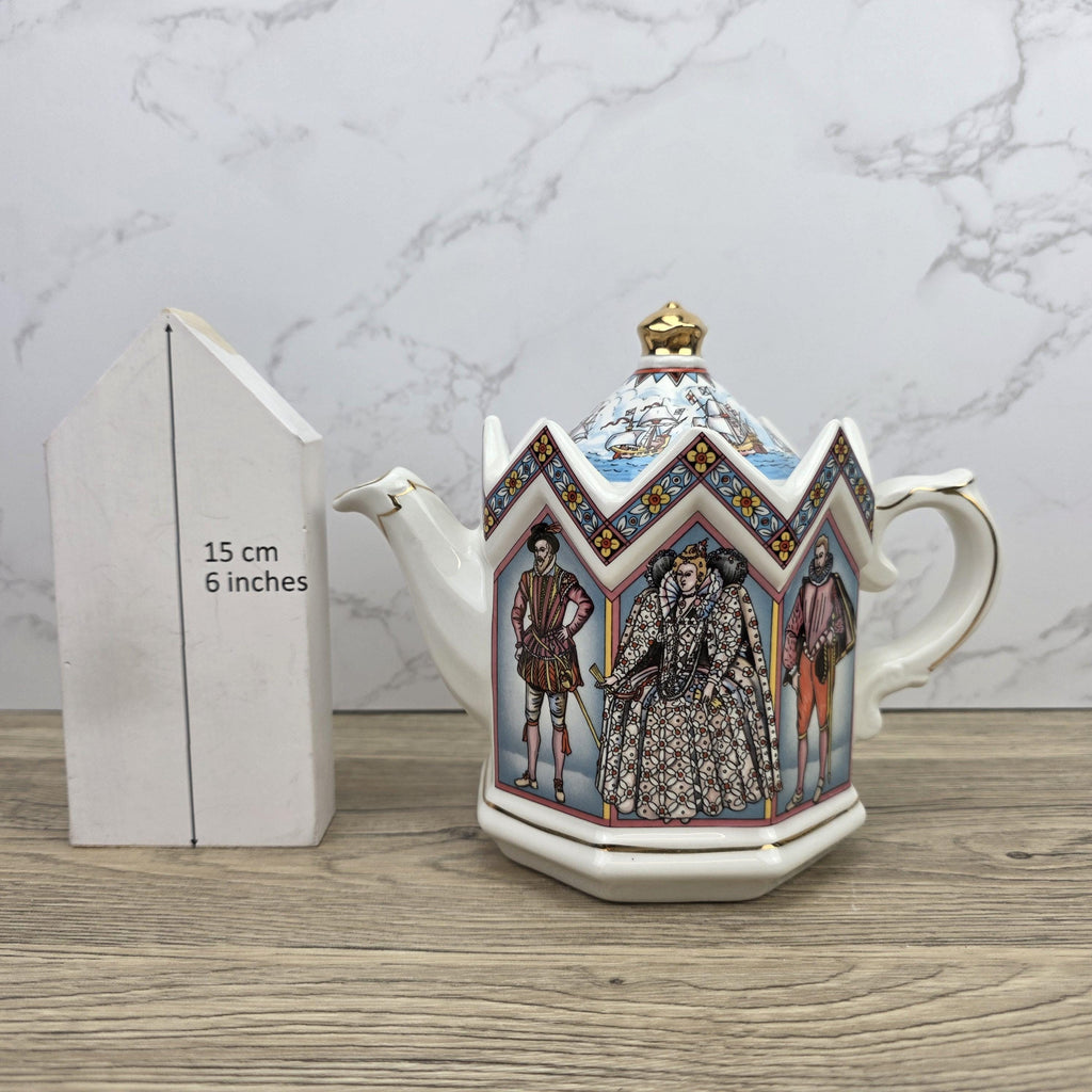 Sadler Elizabeth I Teapot Fighting Spanish Armada 1588 Ceramic Collectible Teapot Made in England