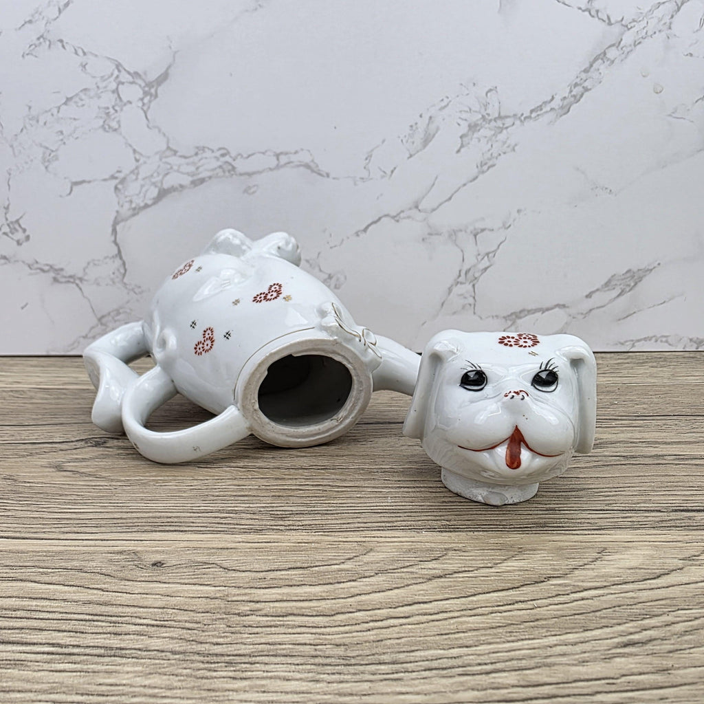 Ceramic Dog Teapot White Animal Teapot Vintage Kitchen Decor Collectible Novelty Teaware Display Piece