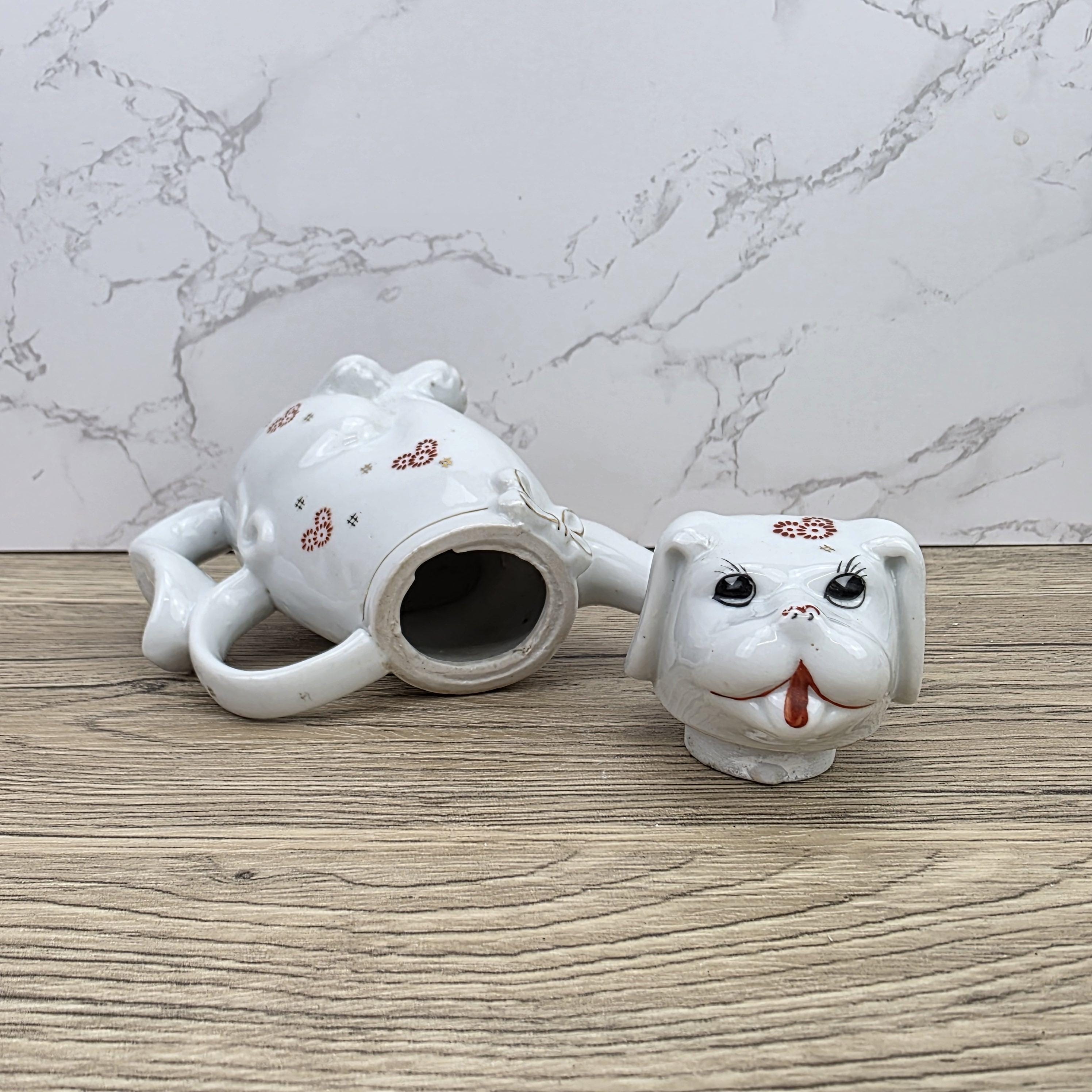 Ceramic Dog Teapot White Animal Teapot Vintage Kitchen Decor Collectible Novelty Teaware Display Piece