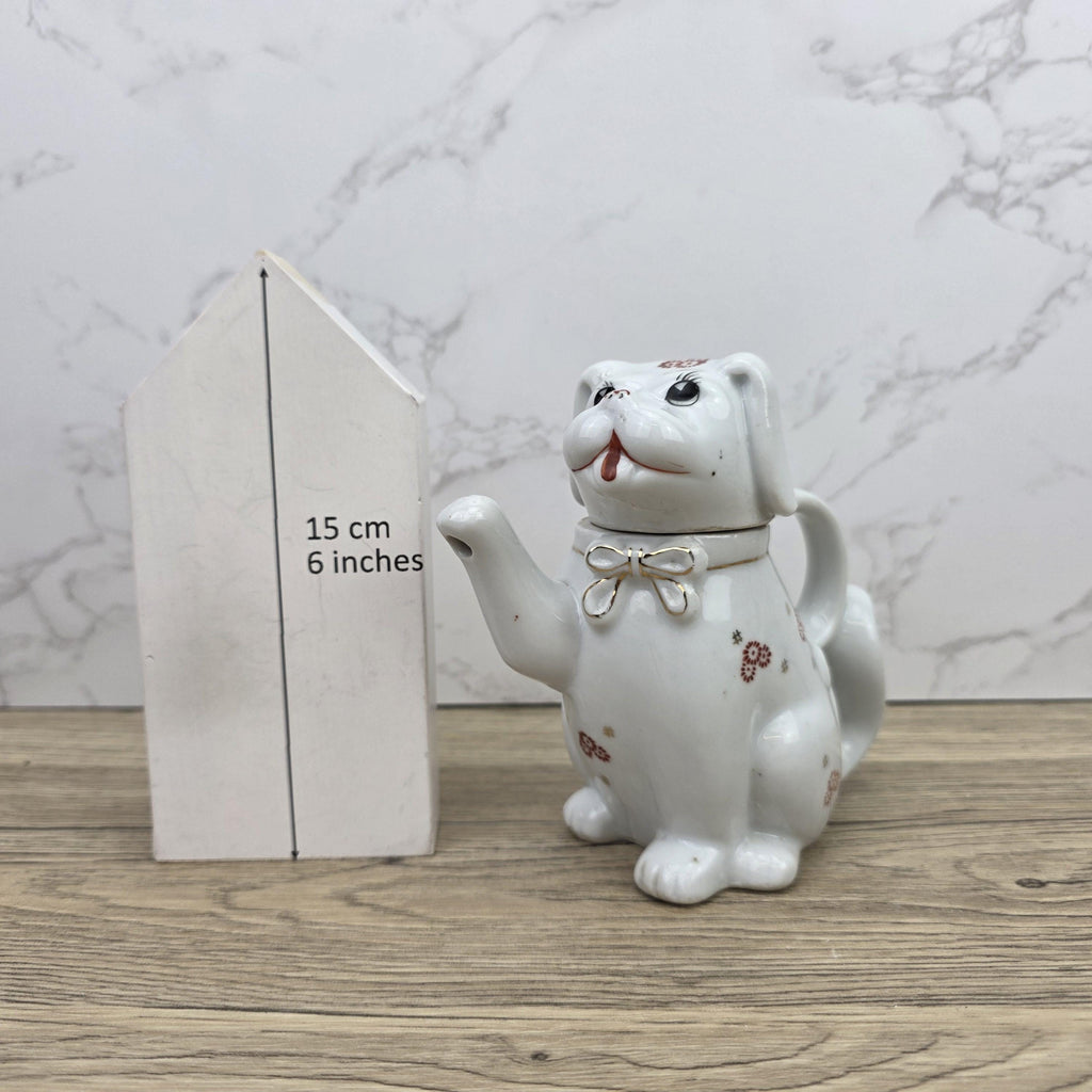 Ceramic Dog Teapot White Animal Teapot Vintage Kitchen Decor Collectible Novelty Teaware Display Piece