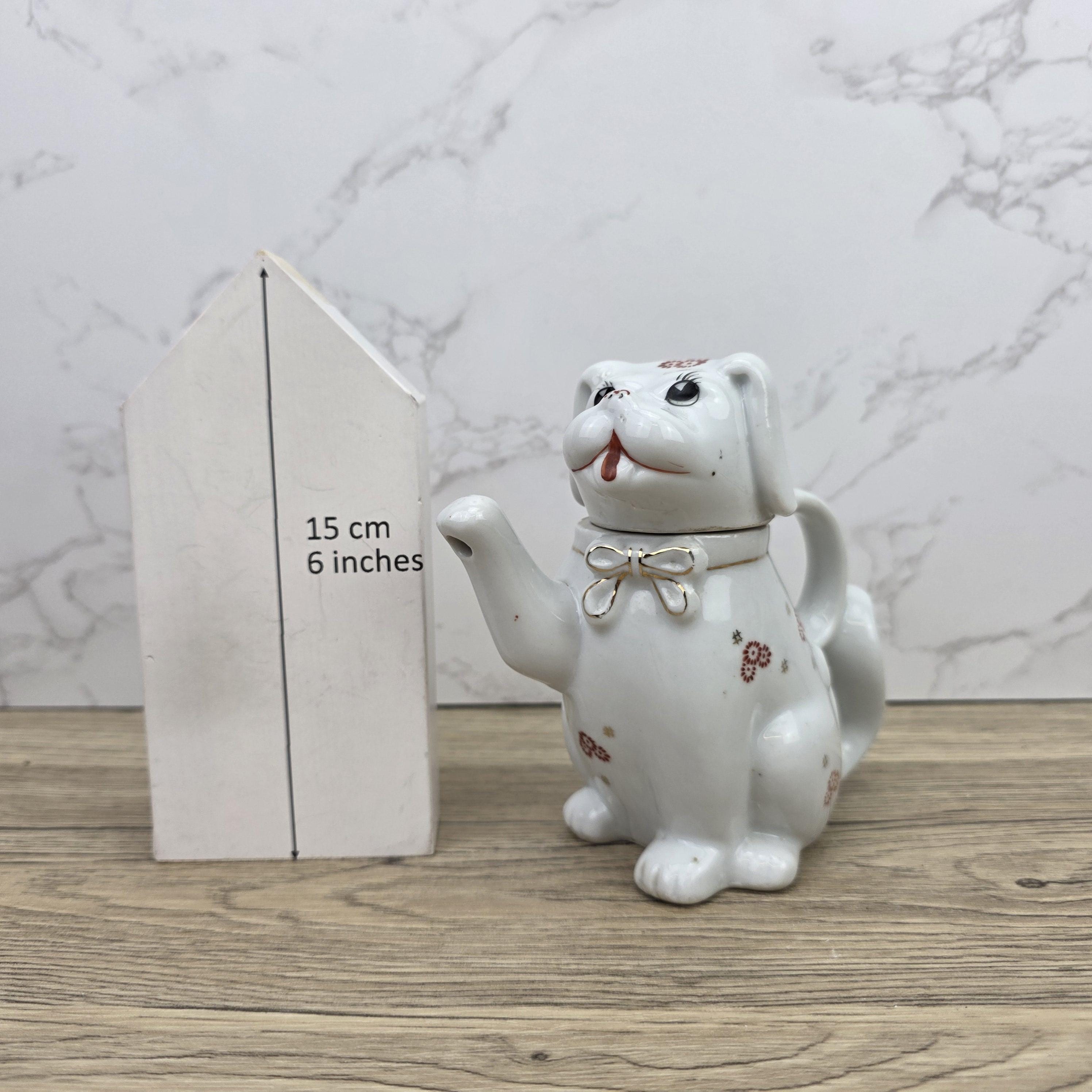 Ceramic Dog Teapot White Animal Teapot Vintage Kitchen Decor Collectible Novelty Teaware Display Piece
