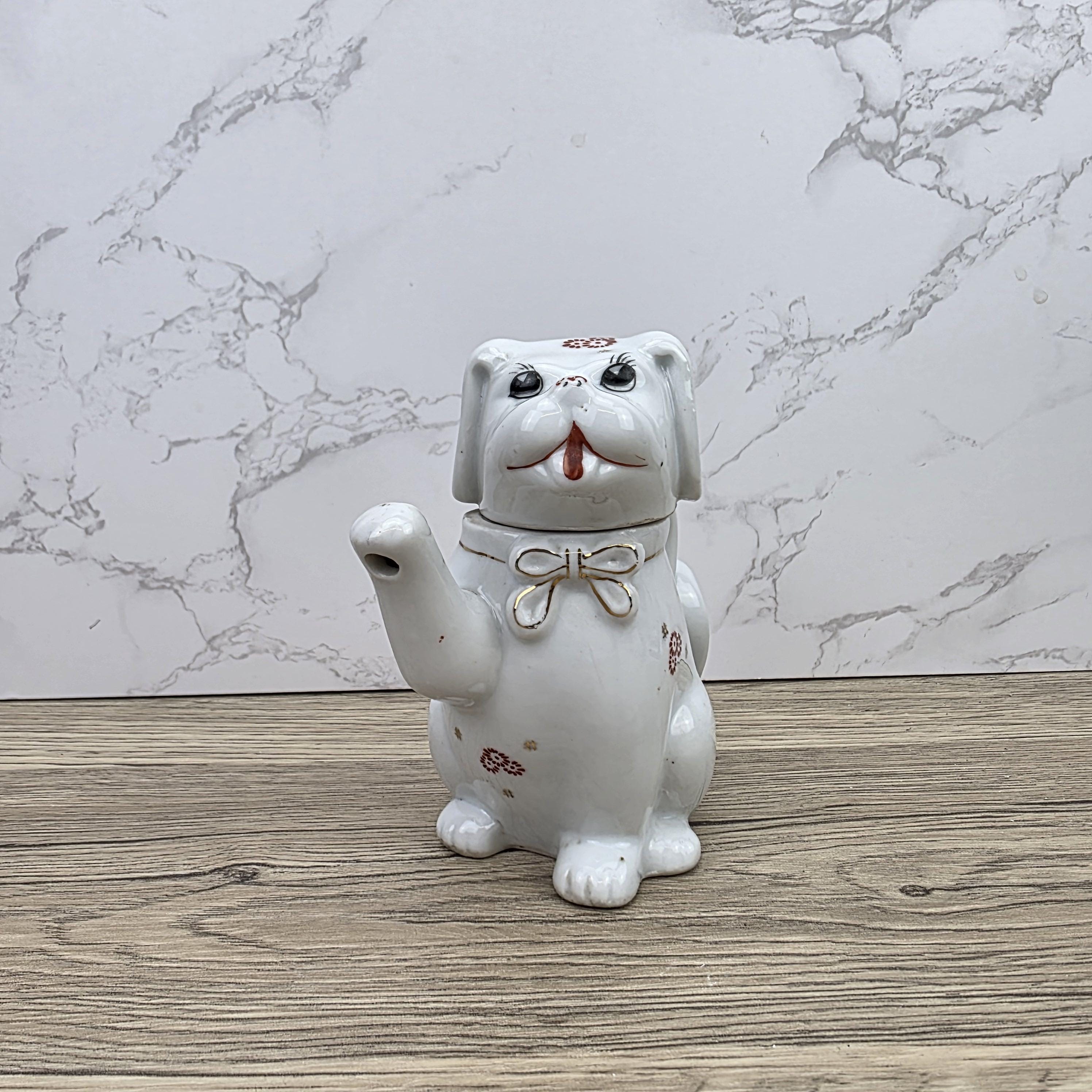 Ceramic Dog Teapot White Animal Teapot Vintage Kitchen Decor Collectible Novelty Teaware Display Piece