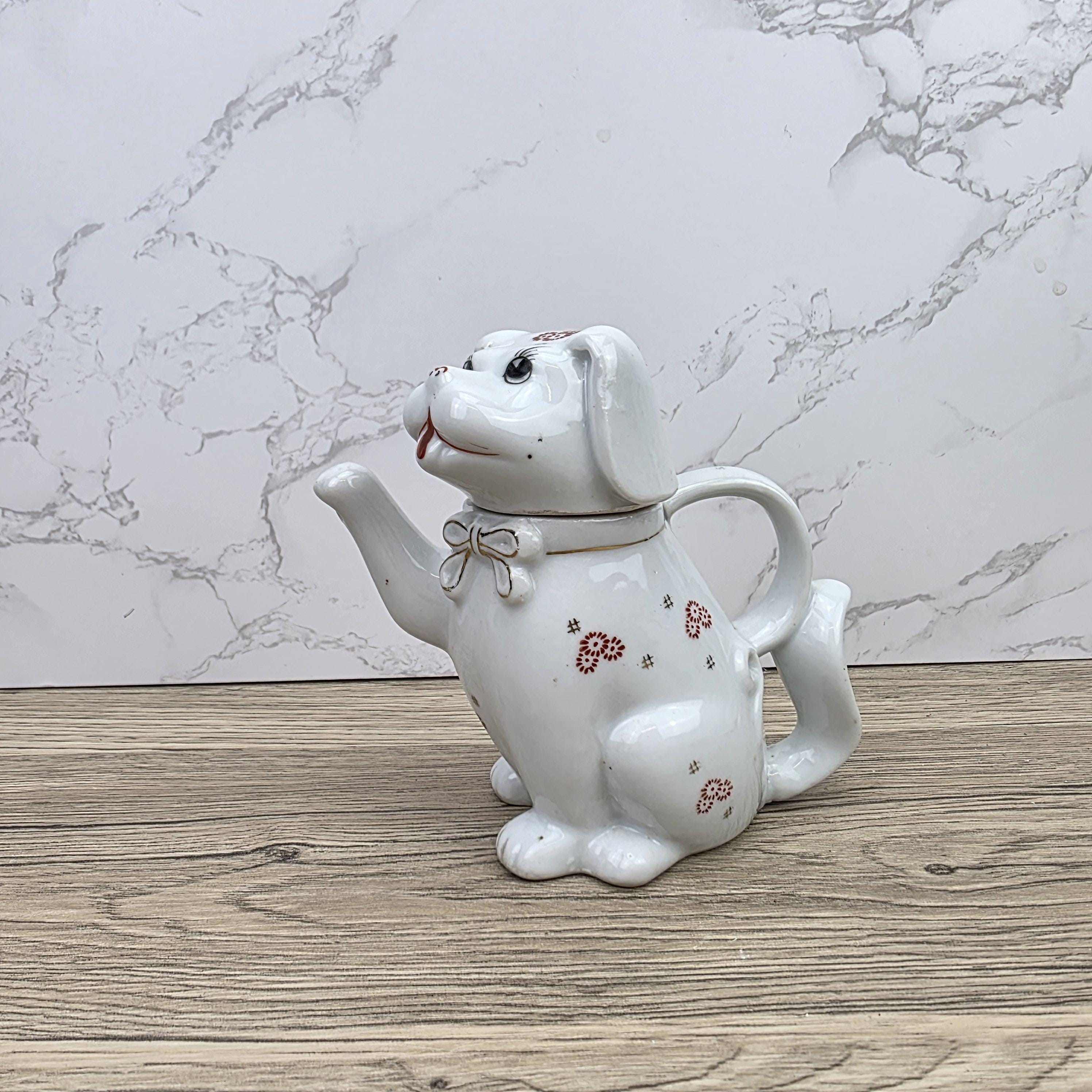 Ceramic Dog Teapot White Animal Teapot Vintage Kitchen Decor Collectible Novelty Teaware Display Piece