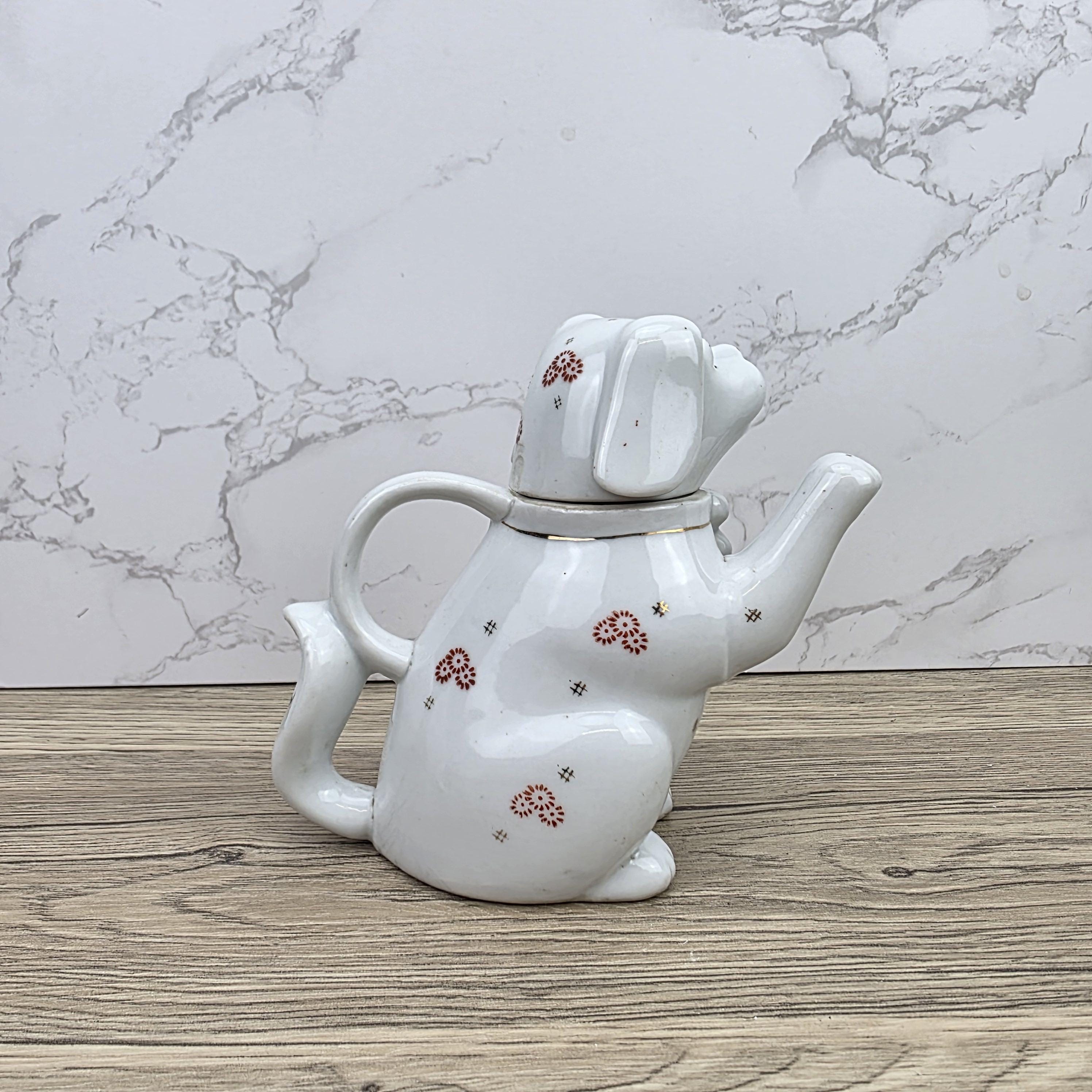 Ceramic Dog Teapot White Animal Teapot Vintage Kitchen Decor Collectible Novelty Teaware Display Piece