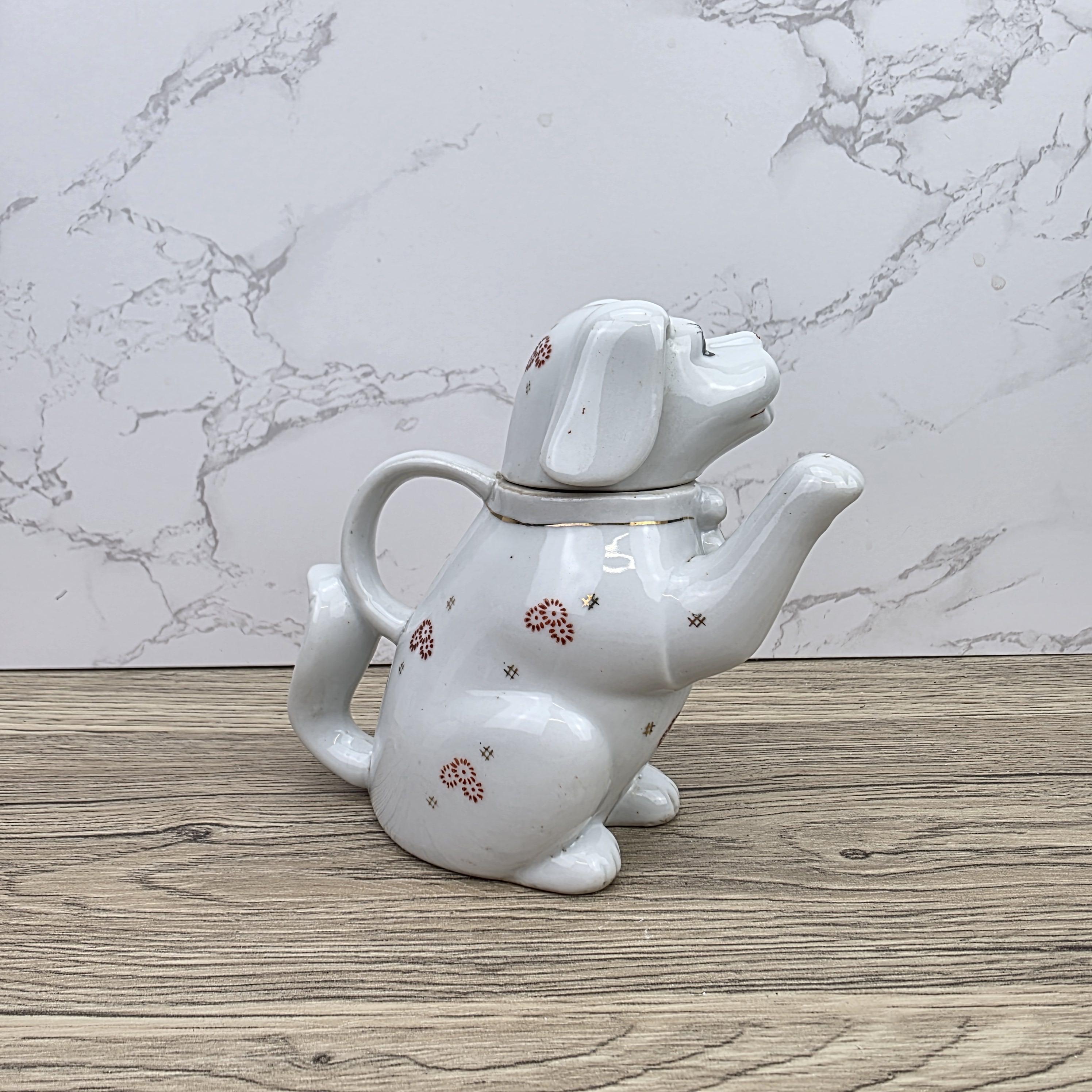Ceramic Dog Teapot White Animal Teapot Vintage Kitchen Decor Collectible Novelty Teaware Display Piece