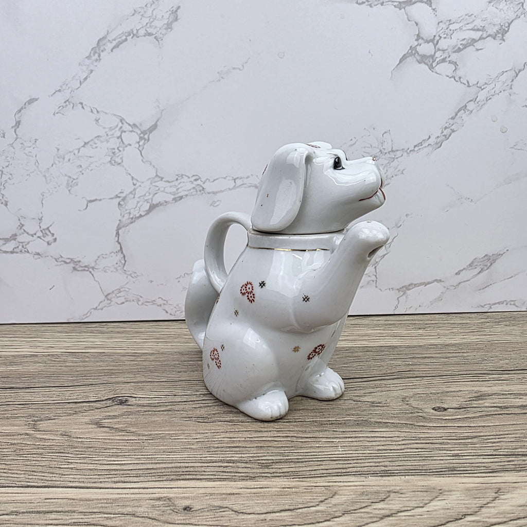 Ceramic Dog Teapot White Animal Teapot Vintage Kitchen Decor Collectible Novelty Teaware Display Piece