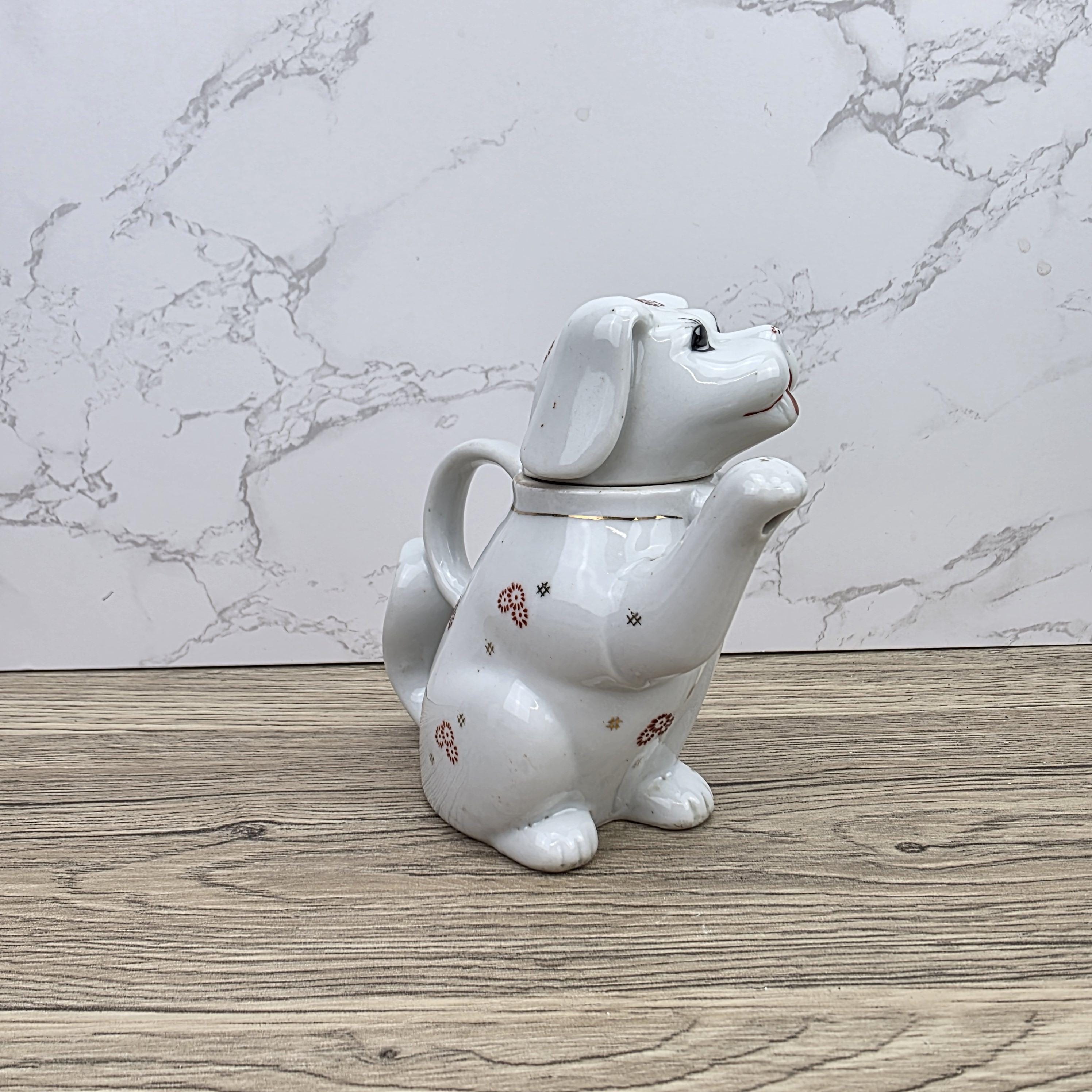 Ceramic Dog Teapot White Animal Teapot Vintage Kitchen Decor Collectible Novelty Teaware Display Piece