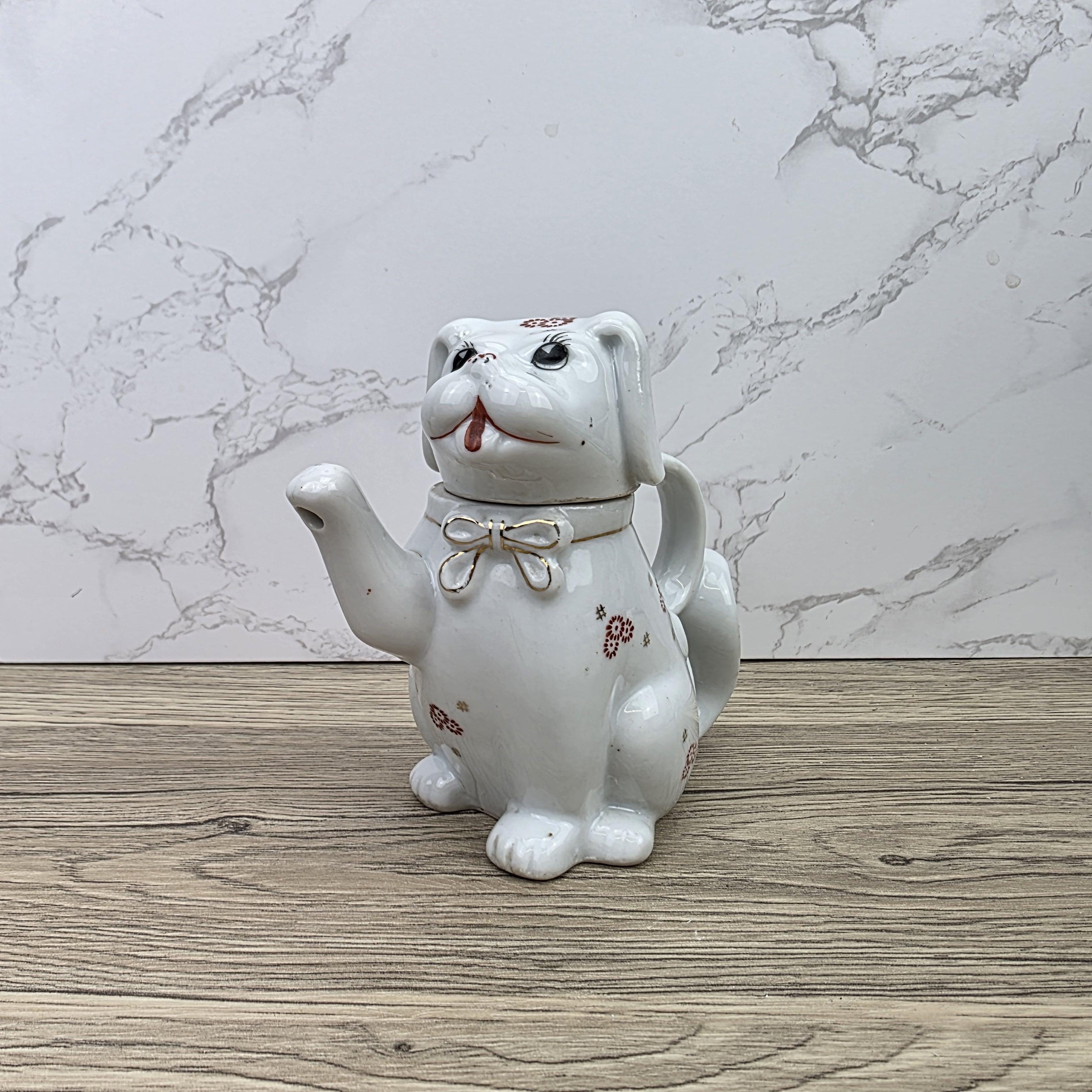 Ceramic Dog Teapot White Animal Teapot Vintage Kitchen Decor Collectible Novelty Teaware Display Piece