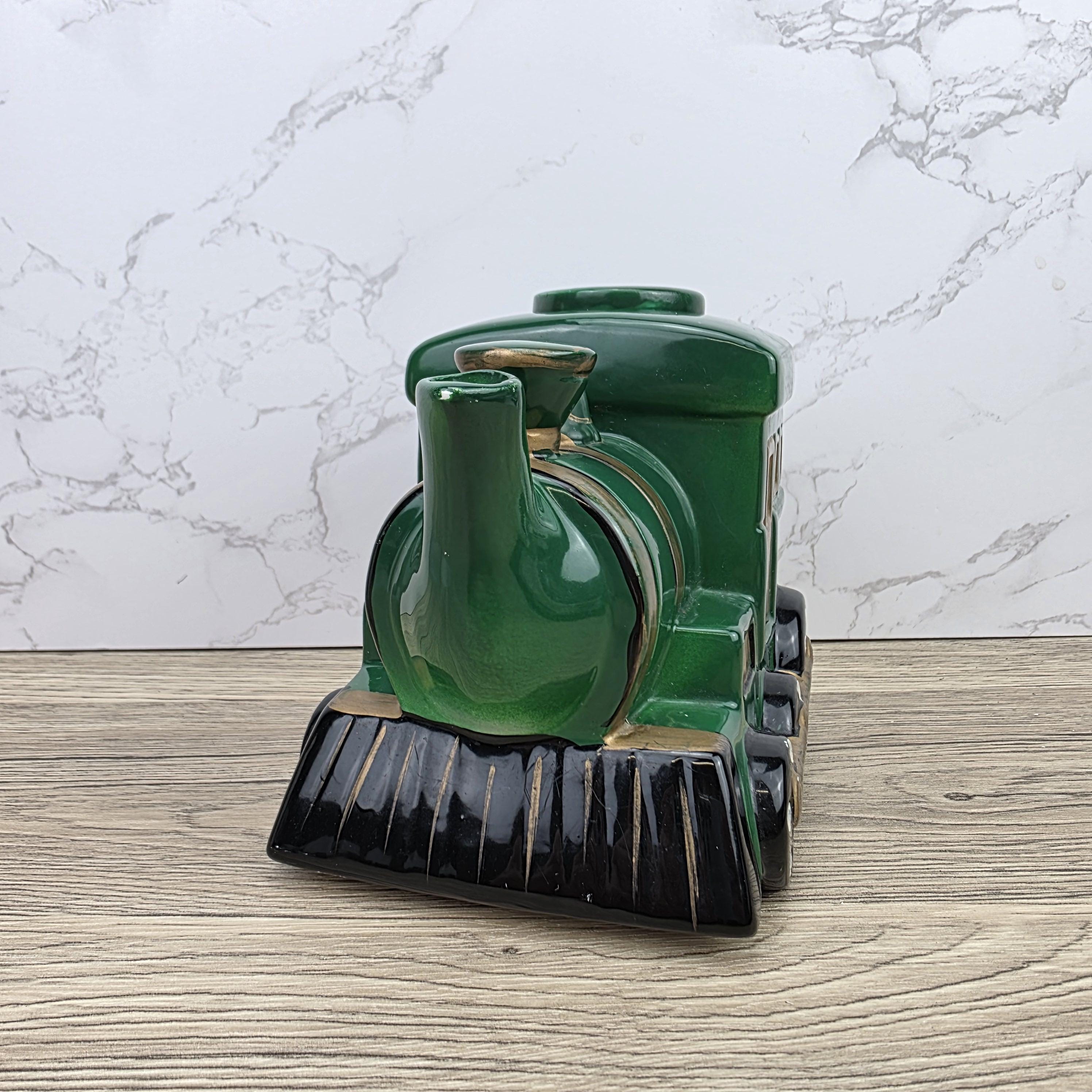 Locomotive Train Teapot Ceramic Novelty Kitchen Decor | Green Steam Engine Style | Hand Painted Details