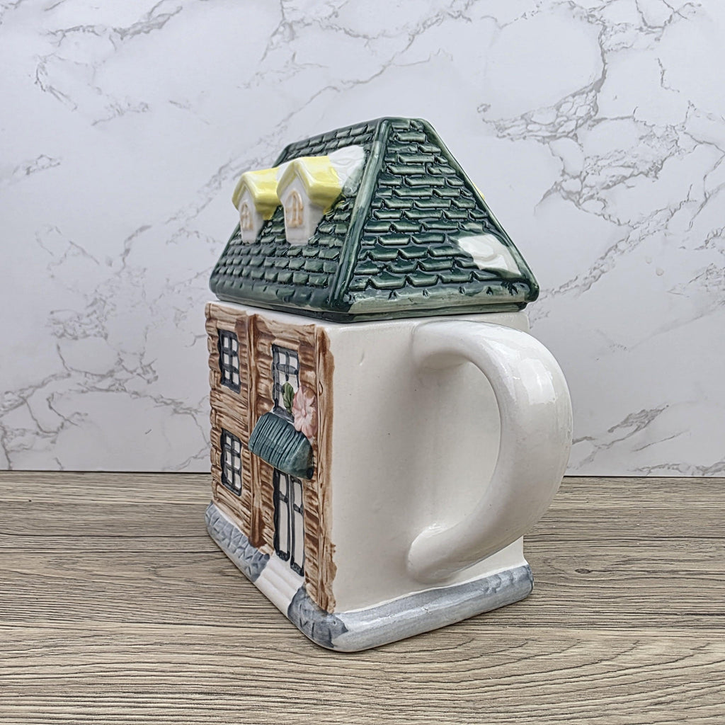 Ceramic Cottage House Teapot Vintage Kitchen Decor | Green Roof Cabin Style | Collectible Tea Serveware