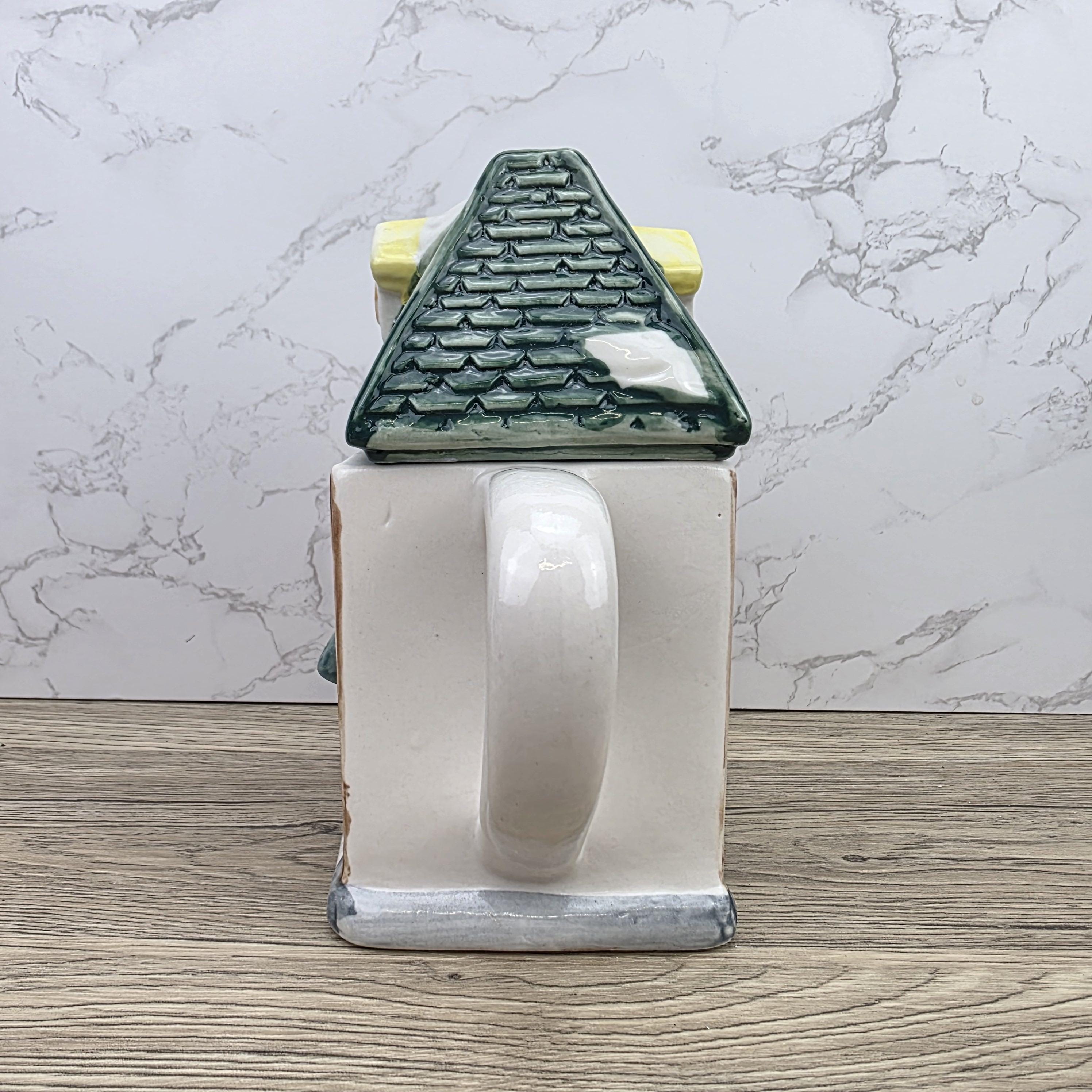 Ceramic Cottage House Teapot Vintage Kitchen Decor | Green Roof Cabin Style | Collectible Tea Serveware