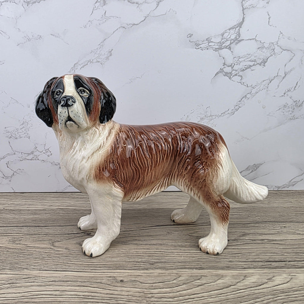 Vintage Melbaware Saint Bernard Dog Figurine Large English Pottery Collectible Shelf Decor Statue