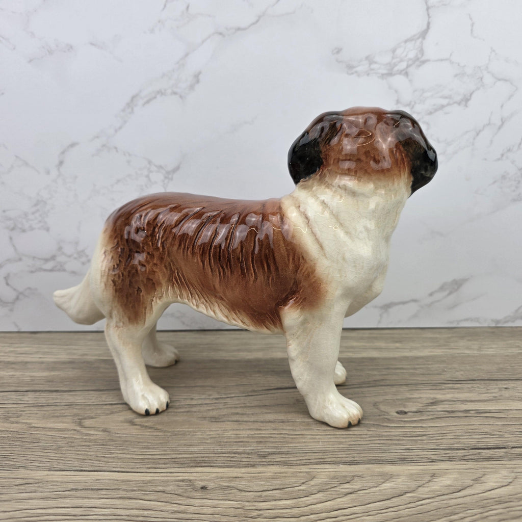 Vintage Melbaware Saint Bernard Dog Figurine Large English Pottery Collectible Shelf Decor Statue