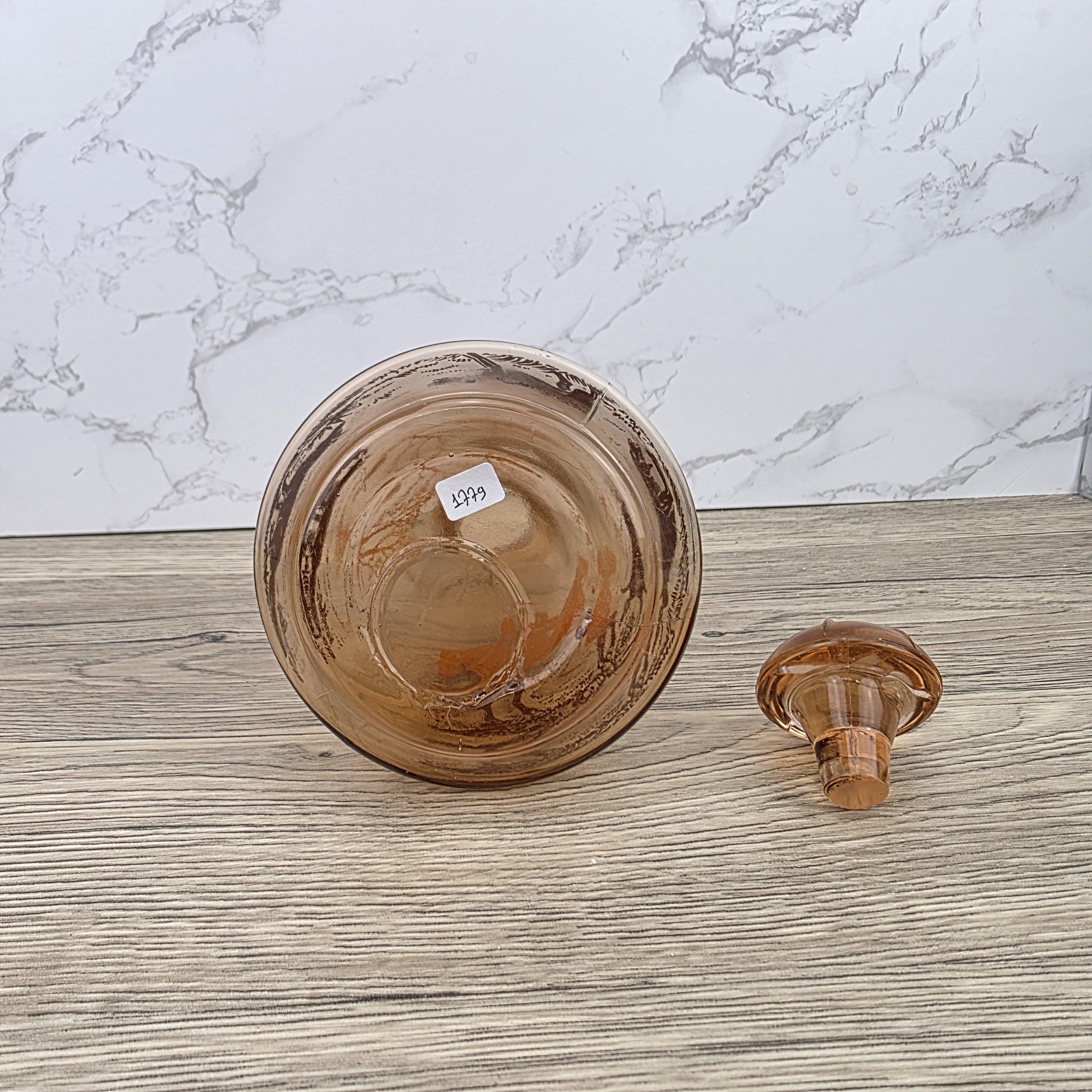 Vintage Amber Glass Decanter with Stopper | Fox Hunting Scene | Mid Century Bar Display Bottle