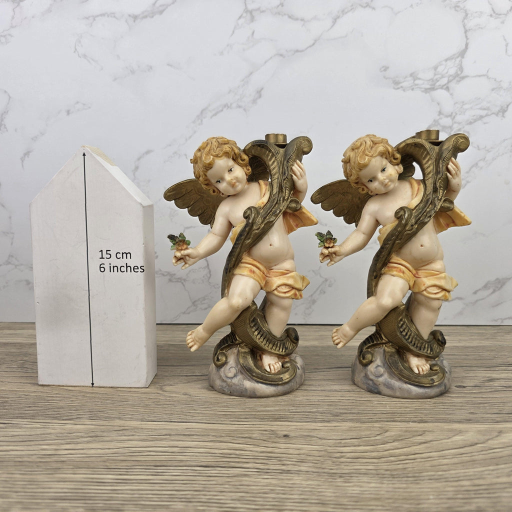 Italian Cherub Candle Holders Pair Model 5043 | Made in Italy | Vintage Resin Putti Candlesticks