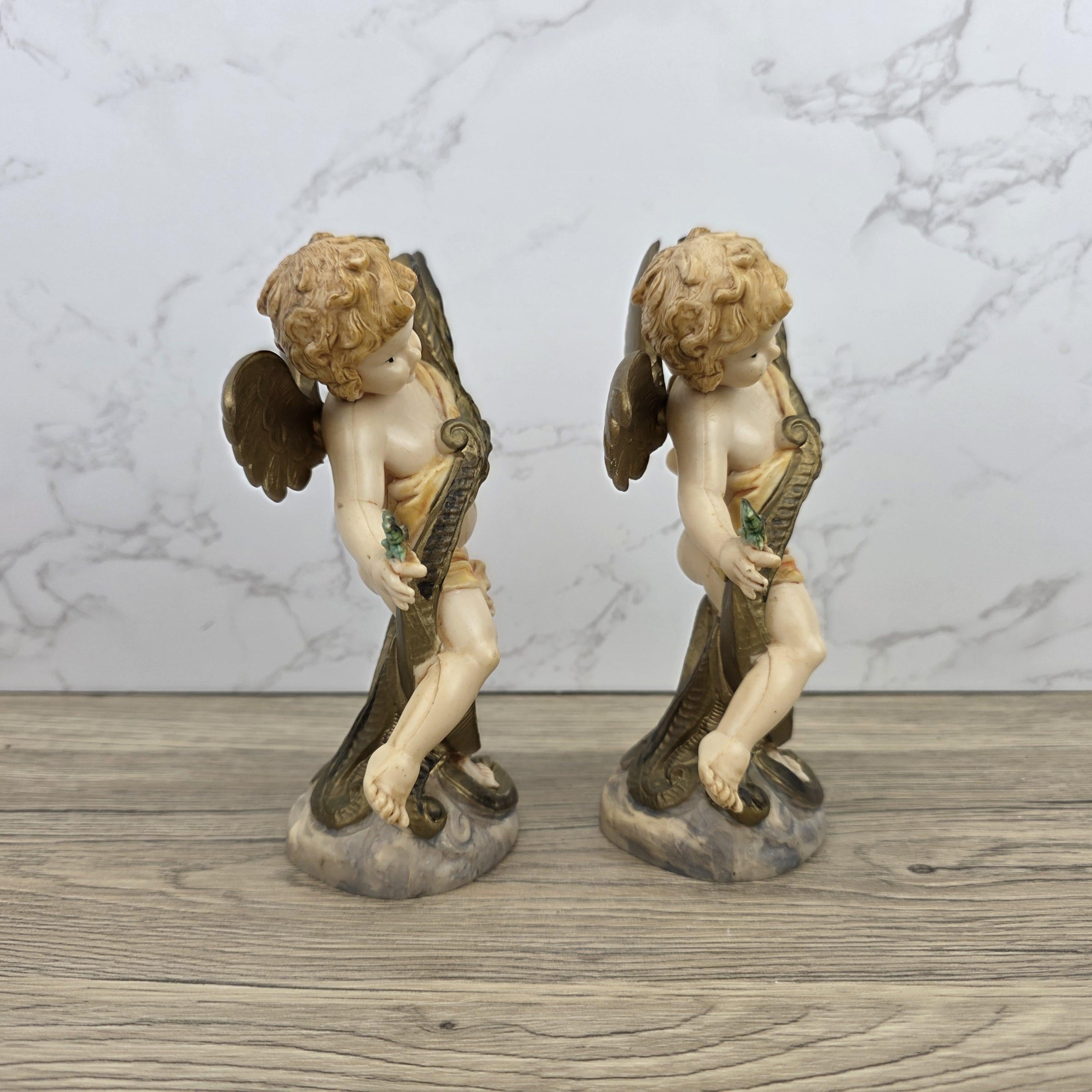 Italian Cherub Candle Holders Pair Model 5043 | Made in Italy | Vintage Resin Putti Candlesticks